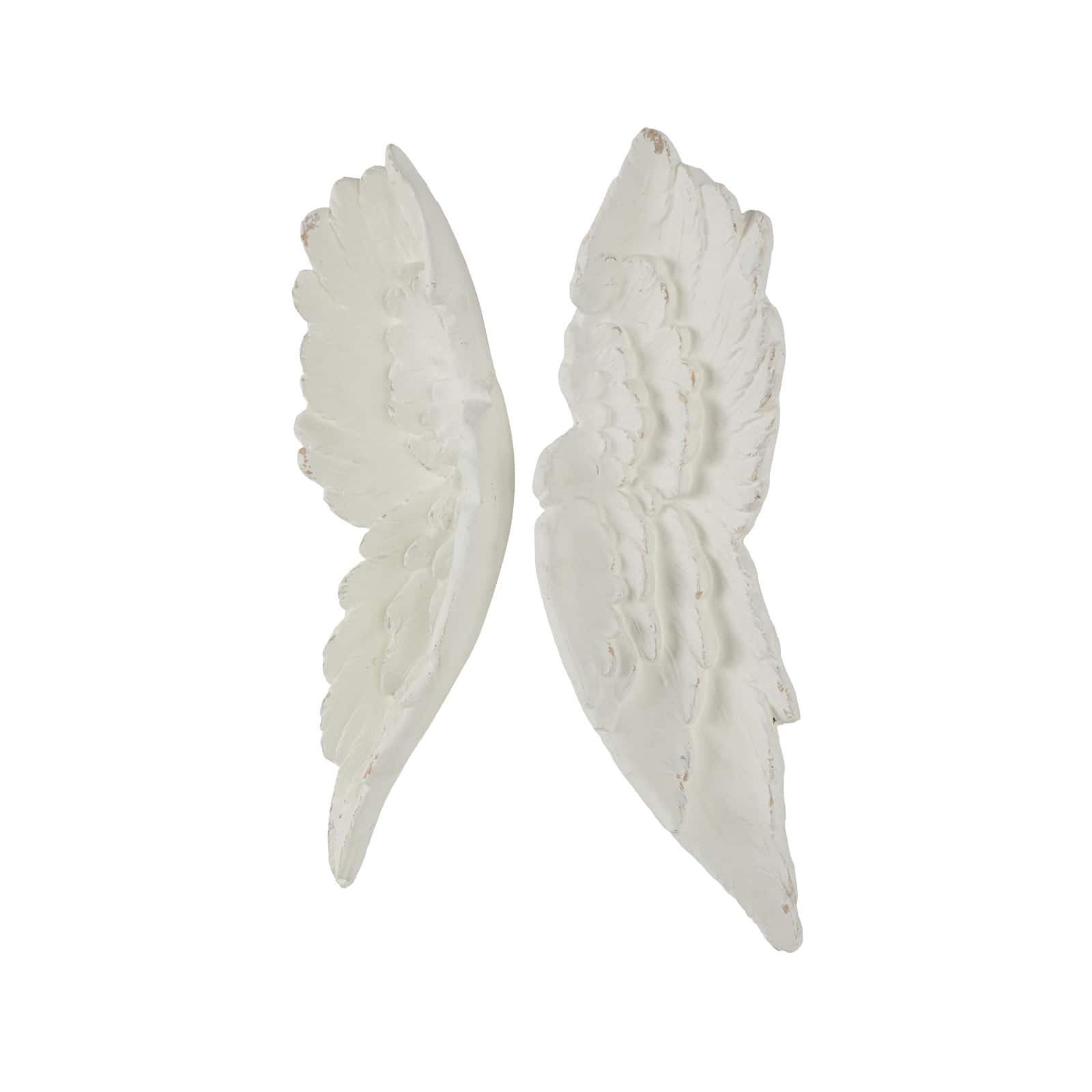 27" White Magnesium Oxide Bird Carved Wings Wall Décor Set