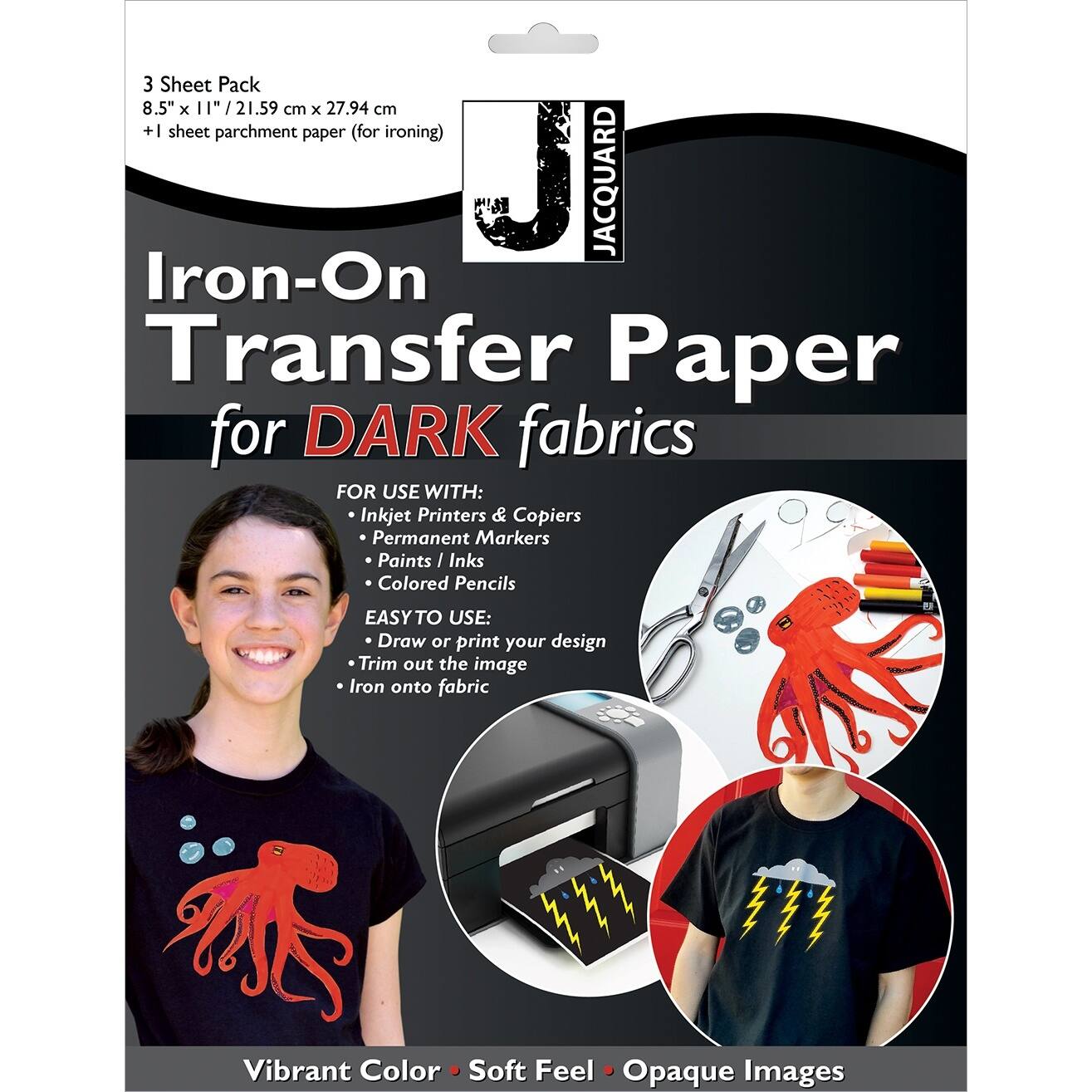 Jacquard Dark Fabric 8.5" x 11" Iron-On Transfer Paper, 3 Sheets