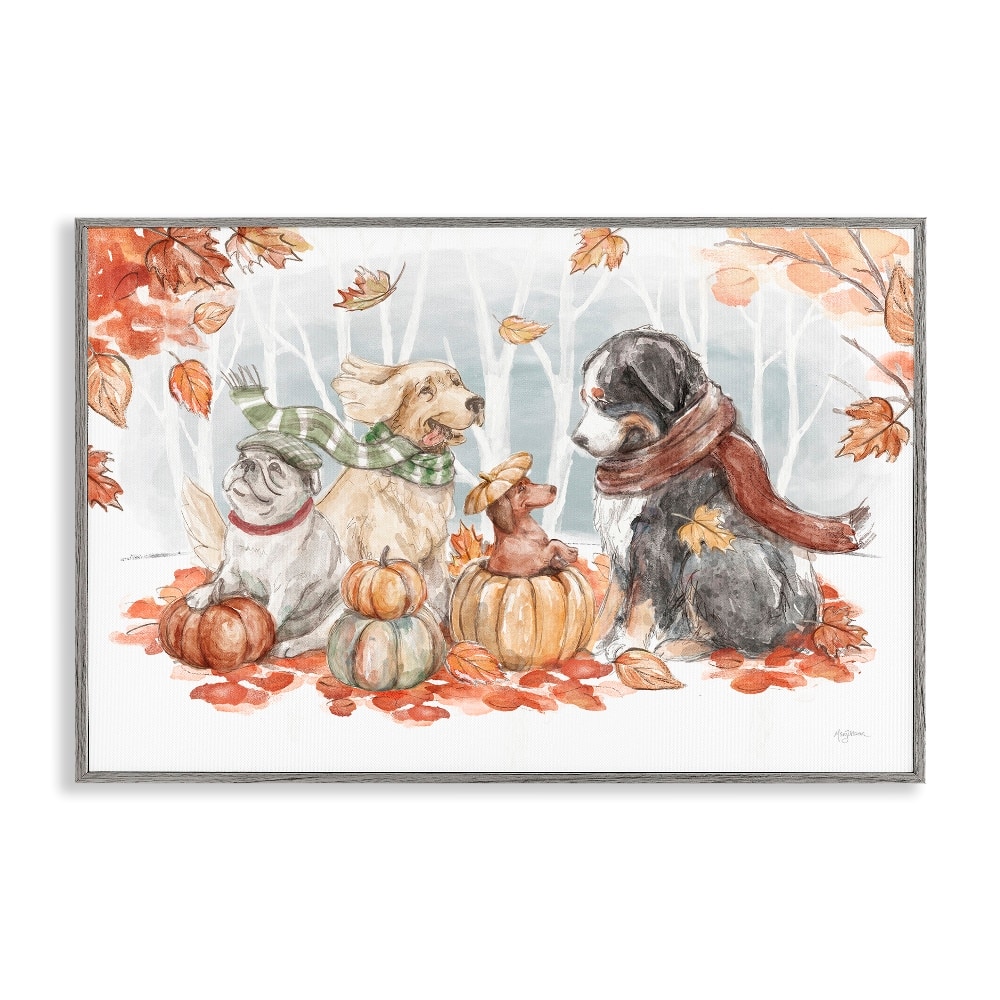 Stupell Industries Autumn Fun Dogs Framed Giclee Art