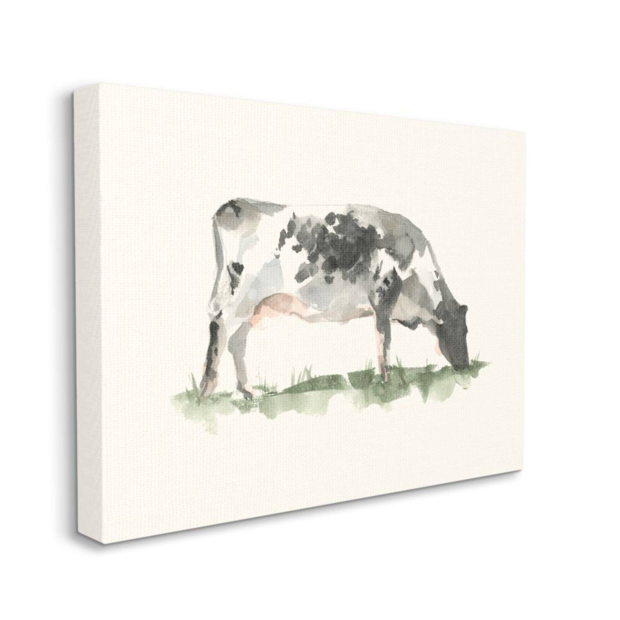 Stupell Industries Grazing Farm Cattle Neutral Cow Field Watercolor Canvas Wall Art