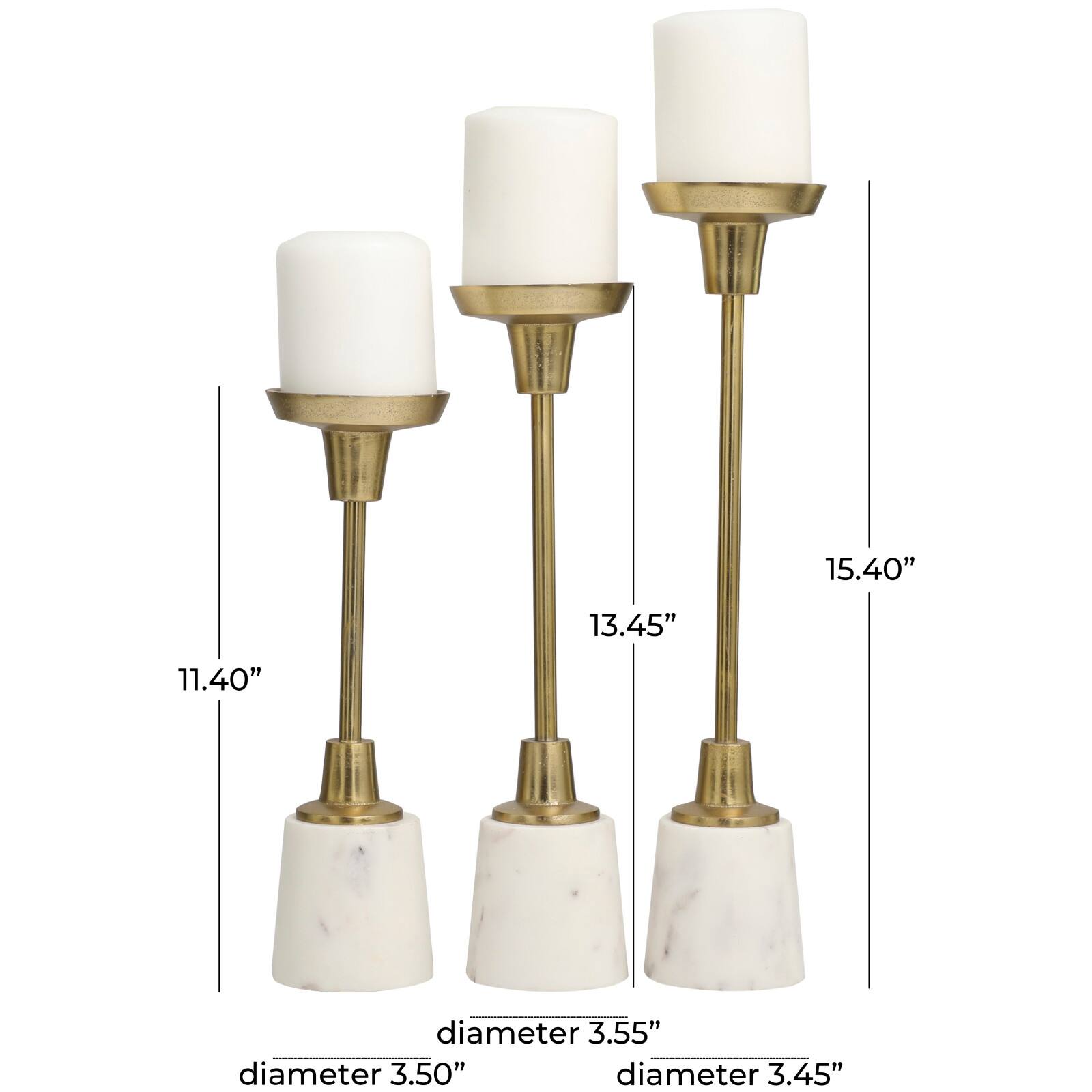 Gold Aluminum Slim Candle Holder with White Marble Base Set