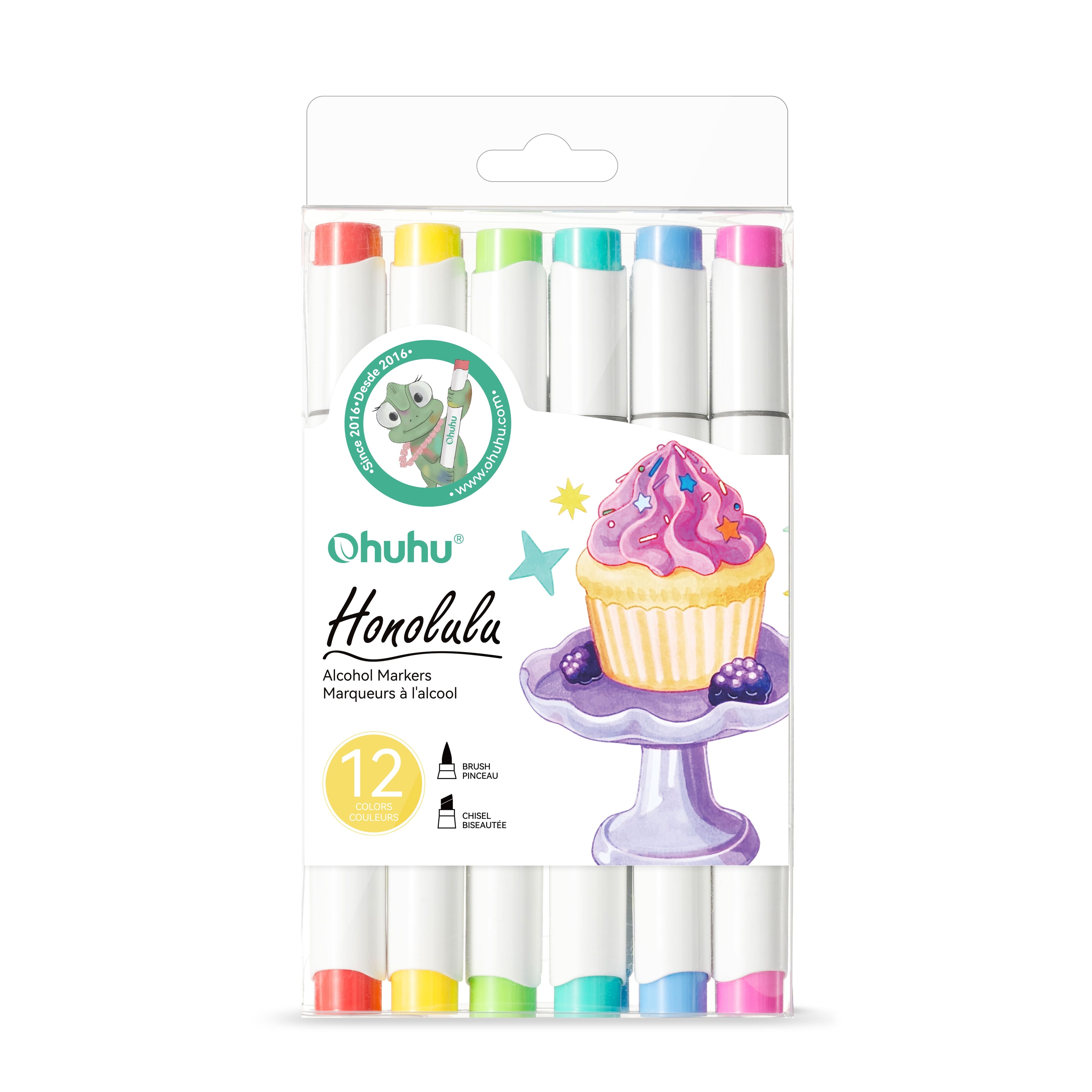 Ohuhu® Honolulu 12 Color Brush & Chisel Dual Tip Brights Alcohol Markers