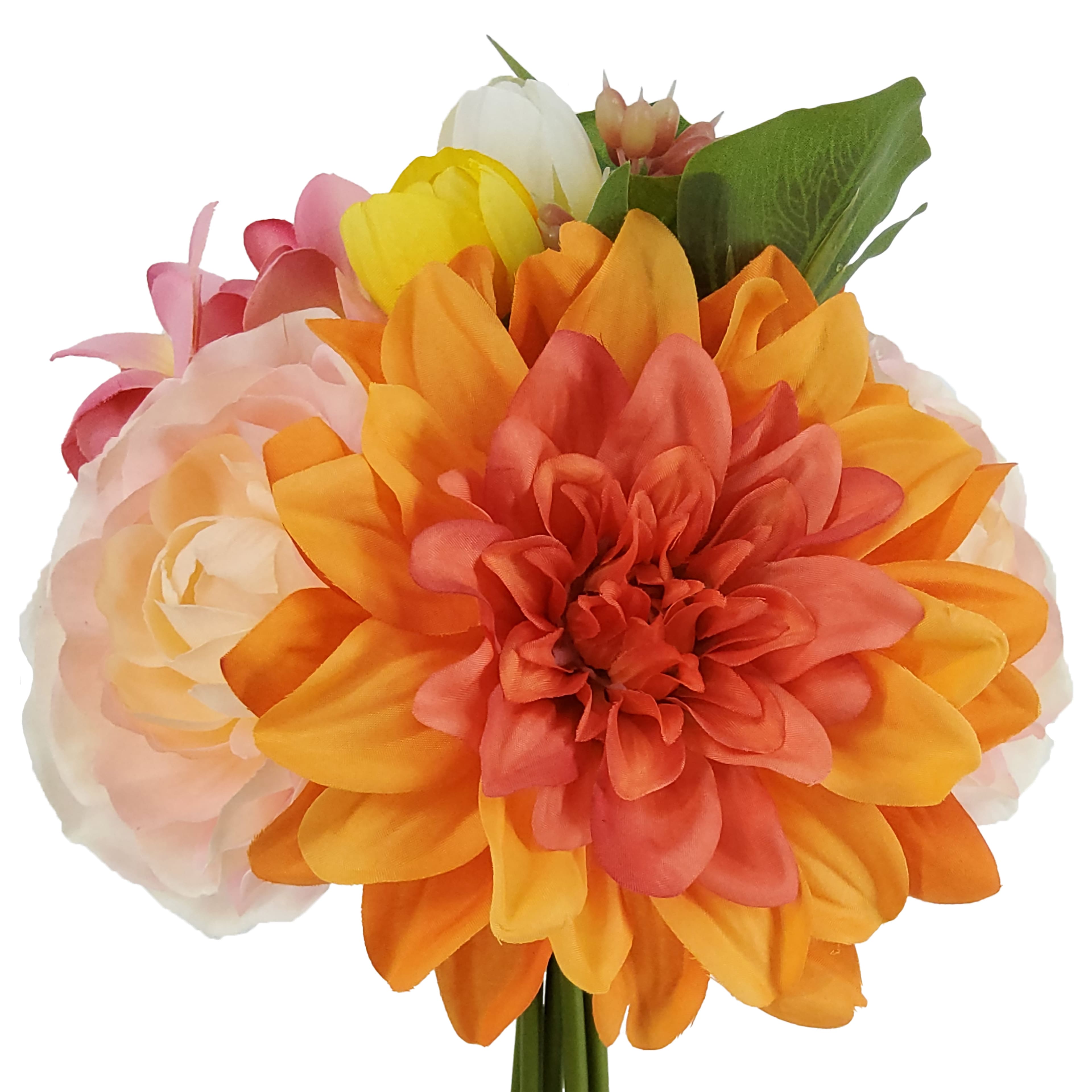 11.5" Orange & Pink Dahlia & Ranunculus Bouquet by Ashland®