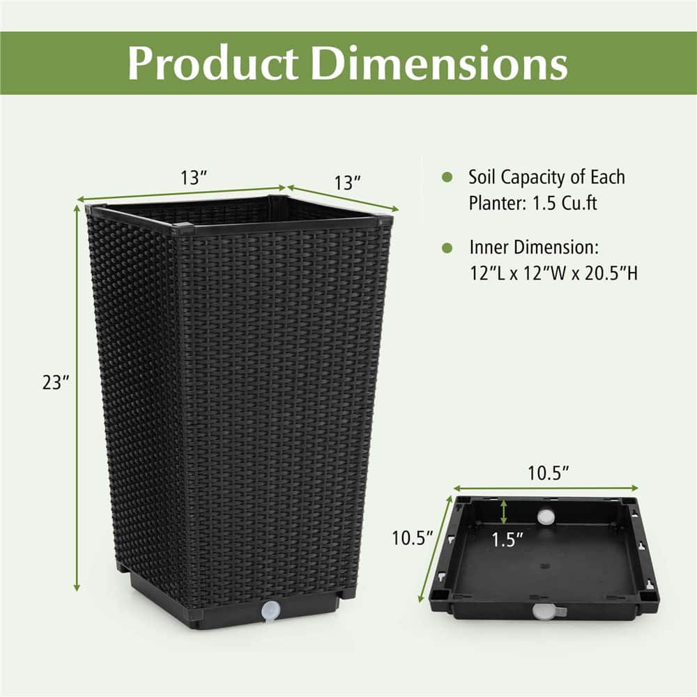 Costway 23" Tall Planters PP Rattan Wicker Plant Pot Self-watering Tree Pots
