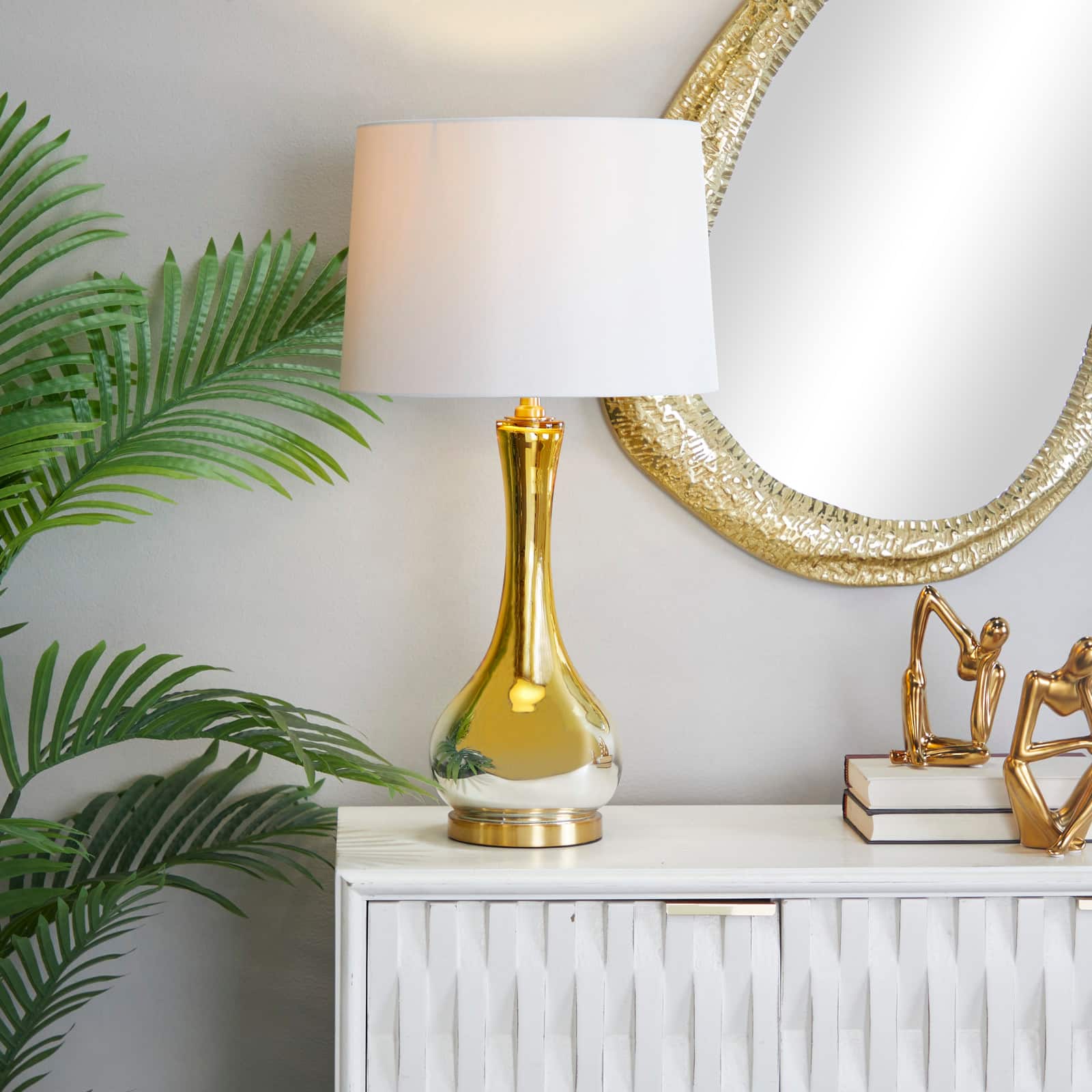 Gold Glass Glam Accent Lamp, 15" x 15" x 27"