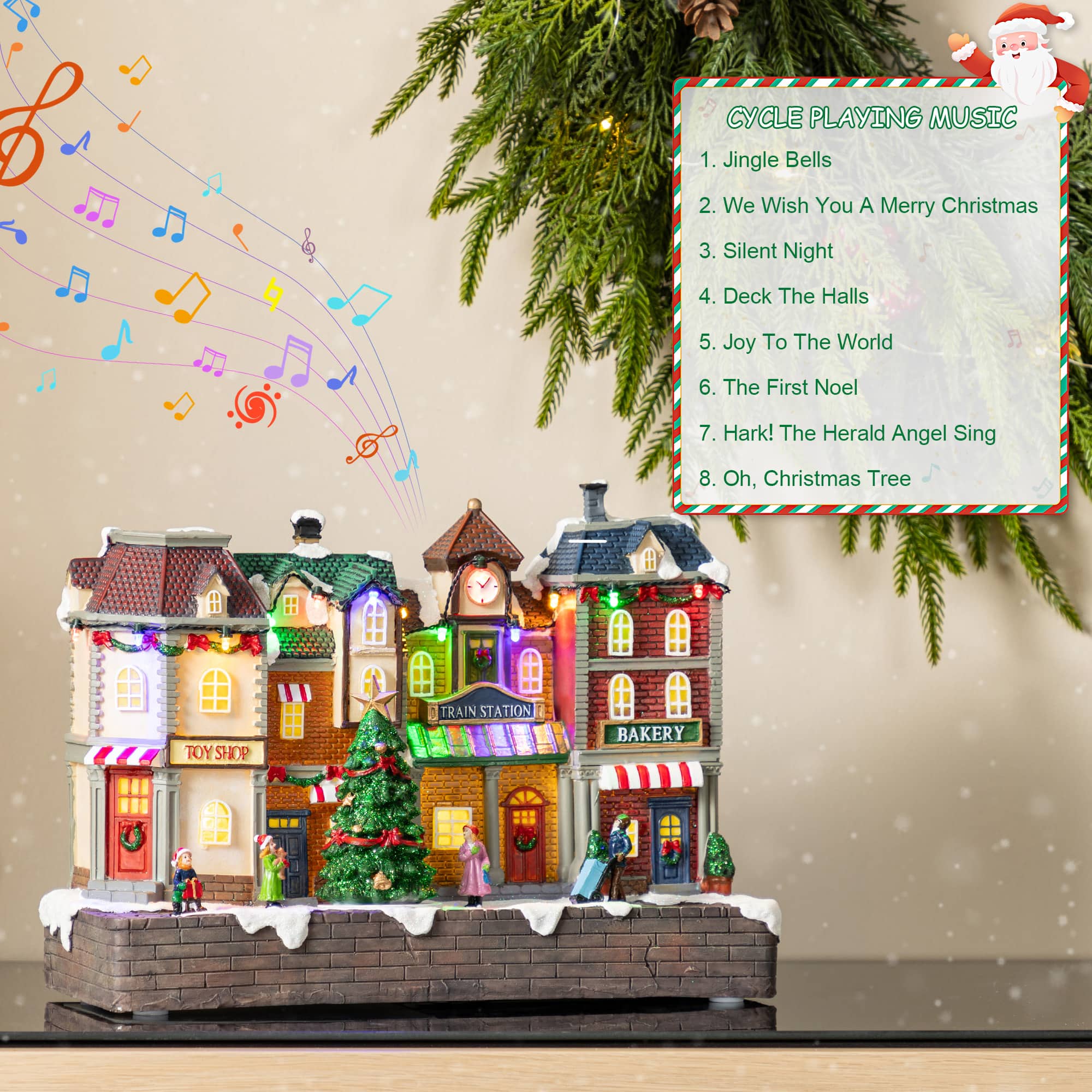Glitzhome® 13.75" Lighted Christmas Train station Resin Village with Movement and Music
