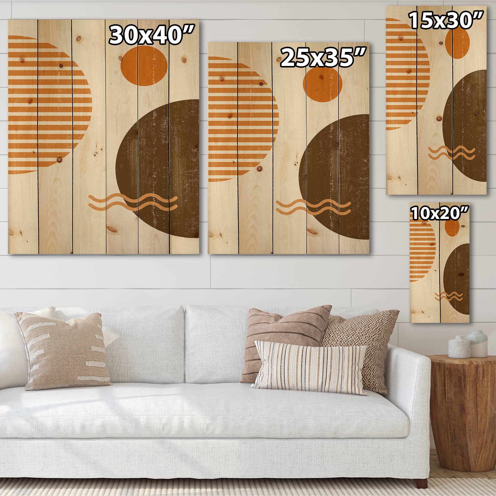 Designart - Abstract Minimal Sun and Moon In Earth Tones III - Modern Print on Natural Pine Wood