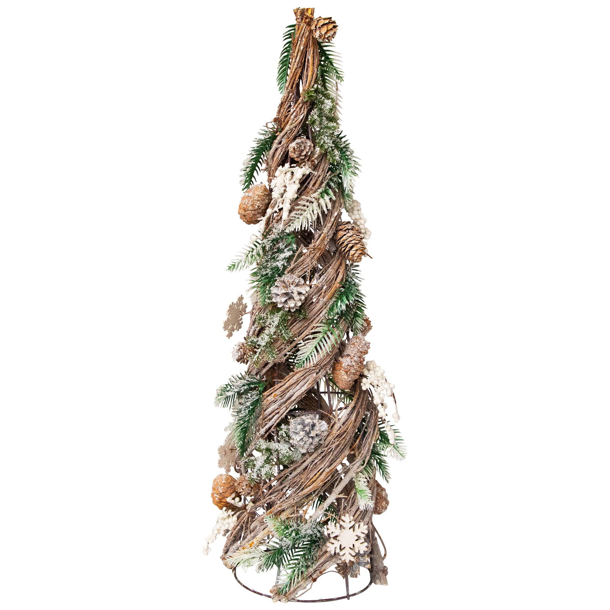 Northlight 24.25" Flocked Snowflakes & Pinecones Twisted Twig Artificial Christmas Tree