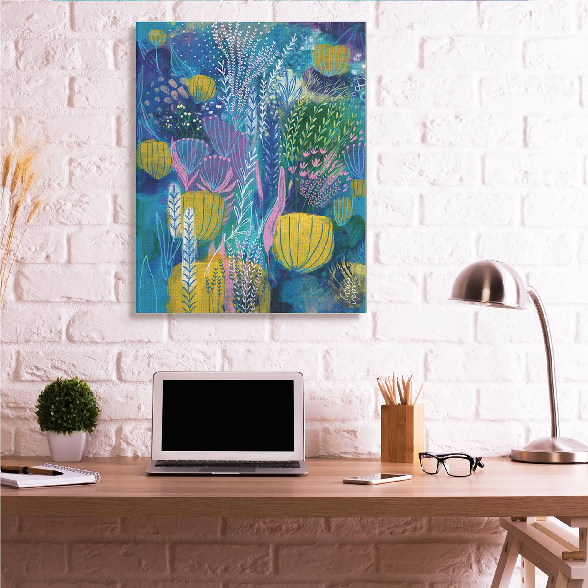 Stupell Industries Field of Abstract Florals Blue Green Yellow Canvas Wall Art
