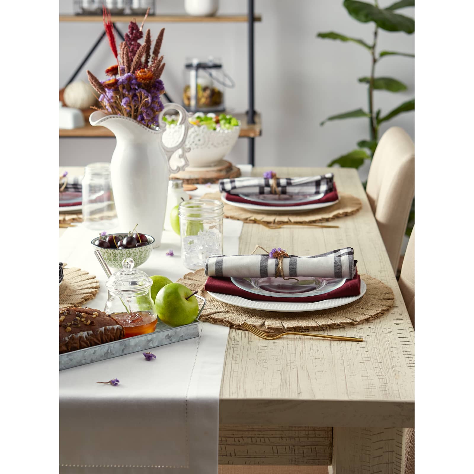 Natural Jute Round Ruffle Trim Placemat Set/6