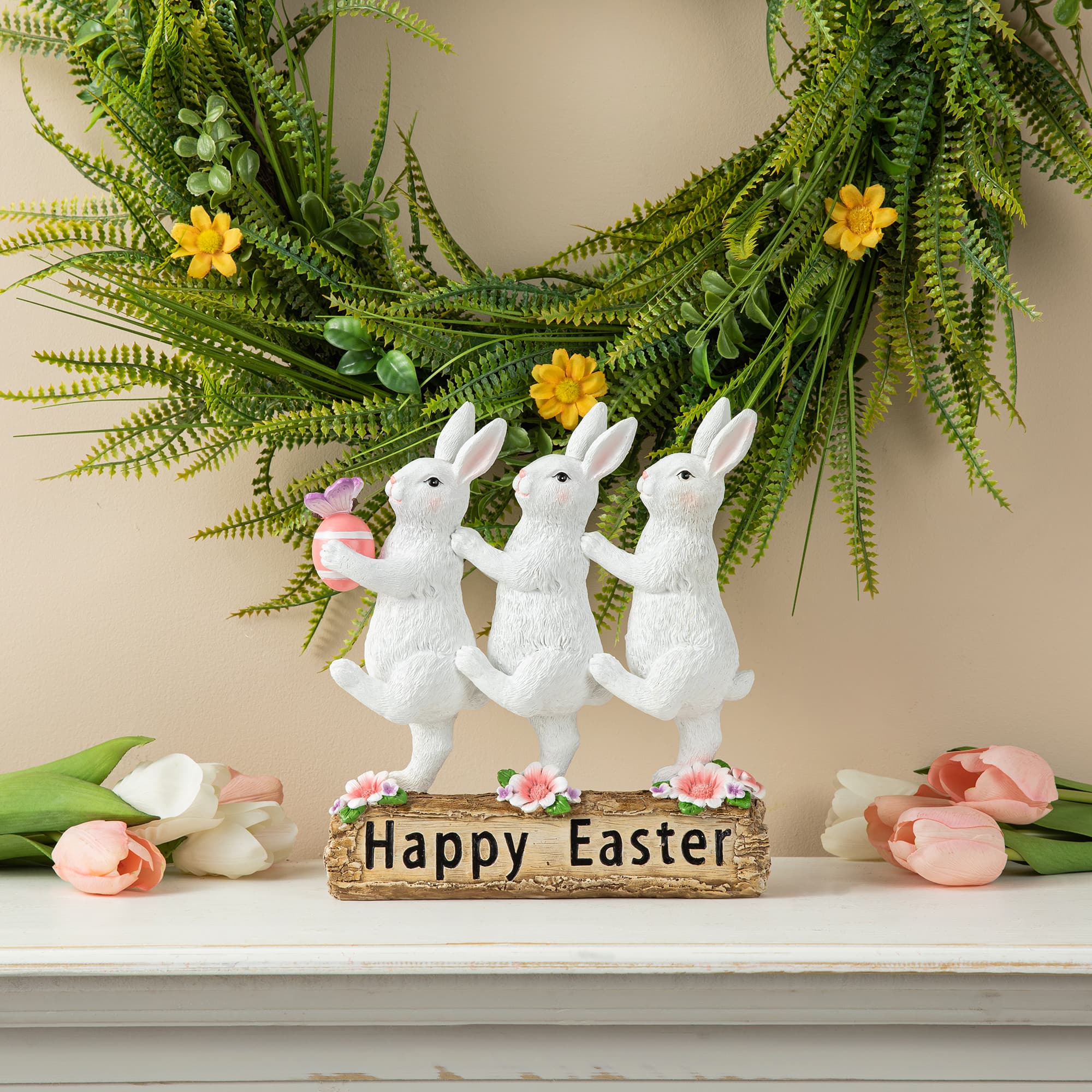 Glitzhome® 9.25" Easter Triple Bunny Table Décor