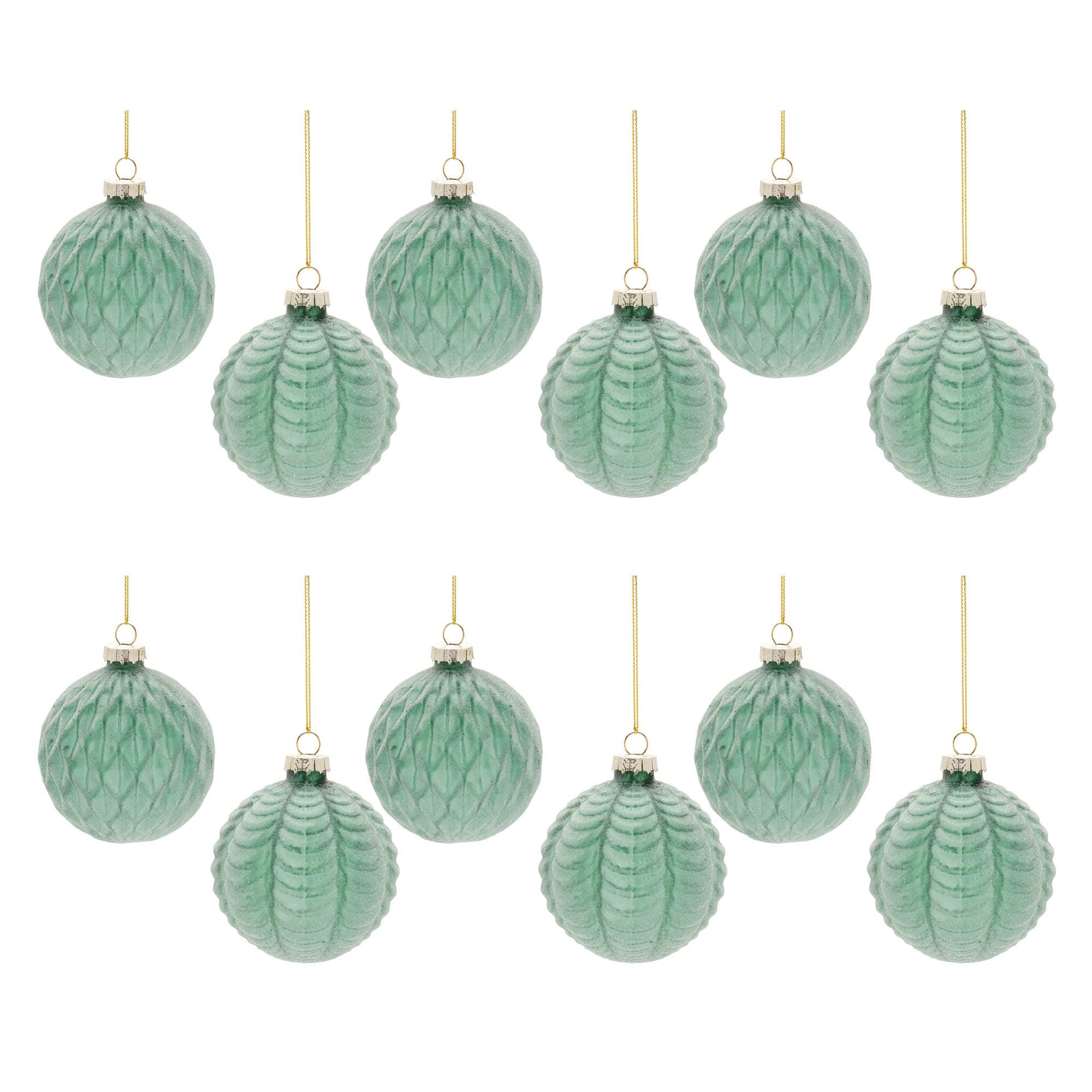 Green Frosted Glass Ball Ornament Set