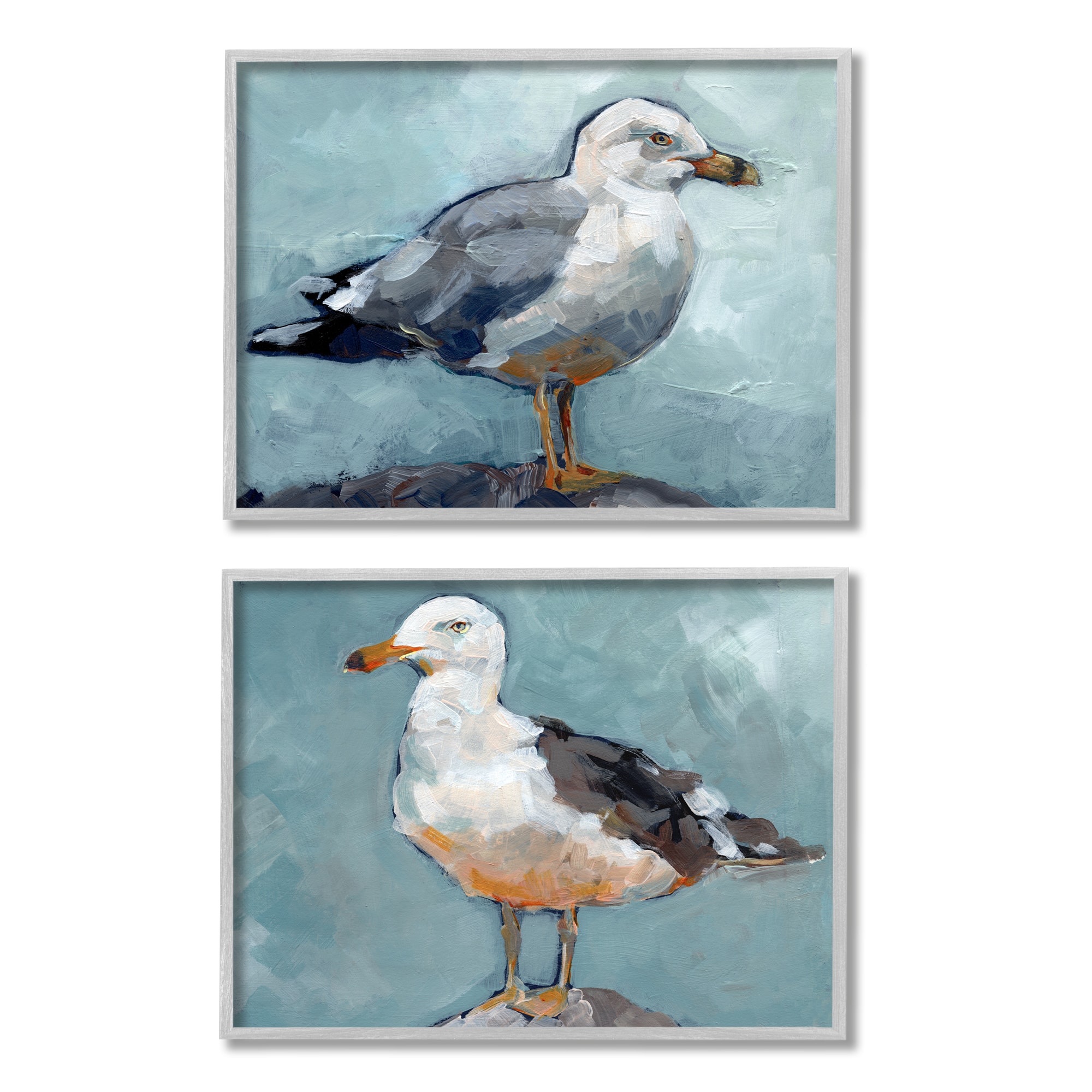 Stupell Industries Seagull Stance Nautical Bird Portrait Blue Grey Framed Wall Art