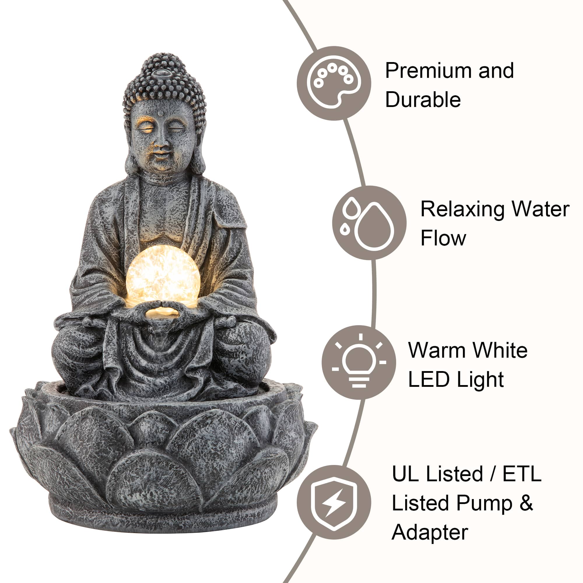 Glitzhome® 12" Zen-Style LED Tabletop Fountain with Pump