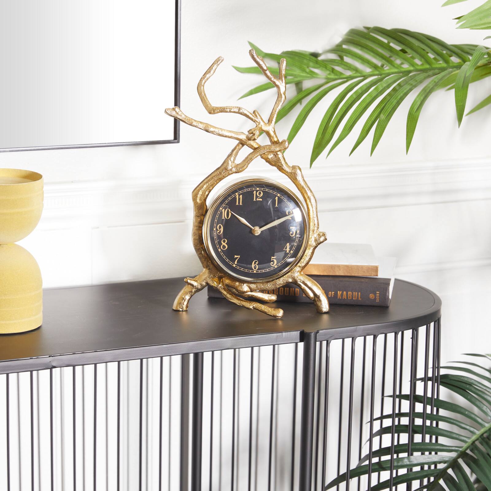 Gold Contemporary Abstract Clock, 8" x 4" x 13"