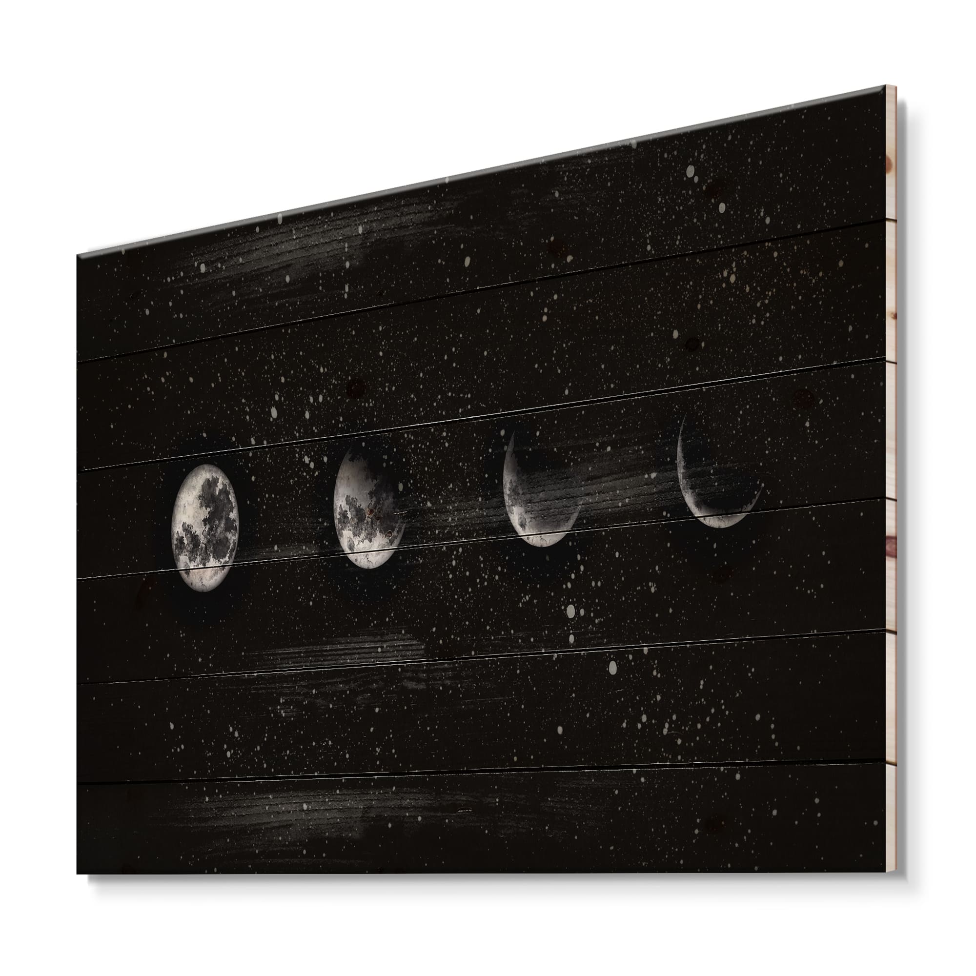 Designart - Moon Phases In The Night Sky - Modern Print on Natural Pine Wood