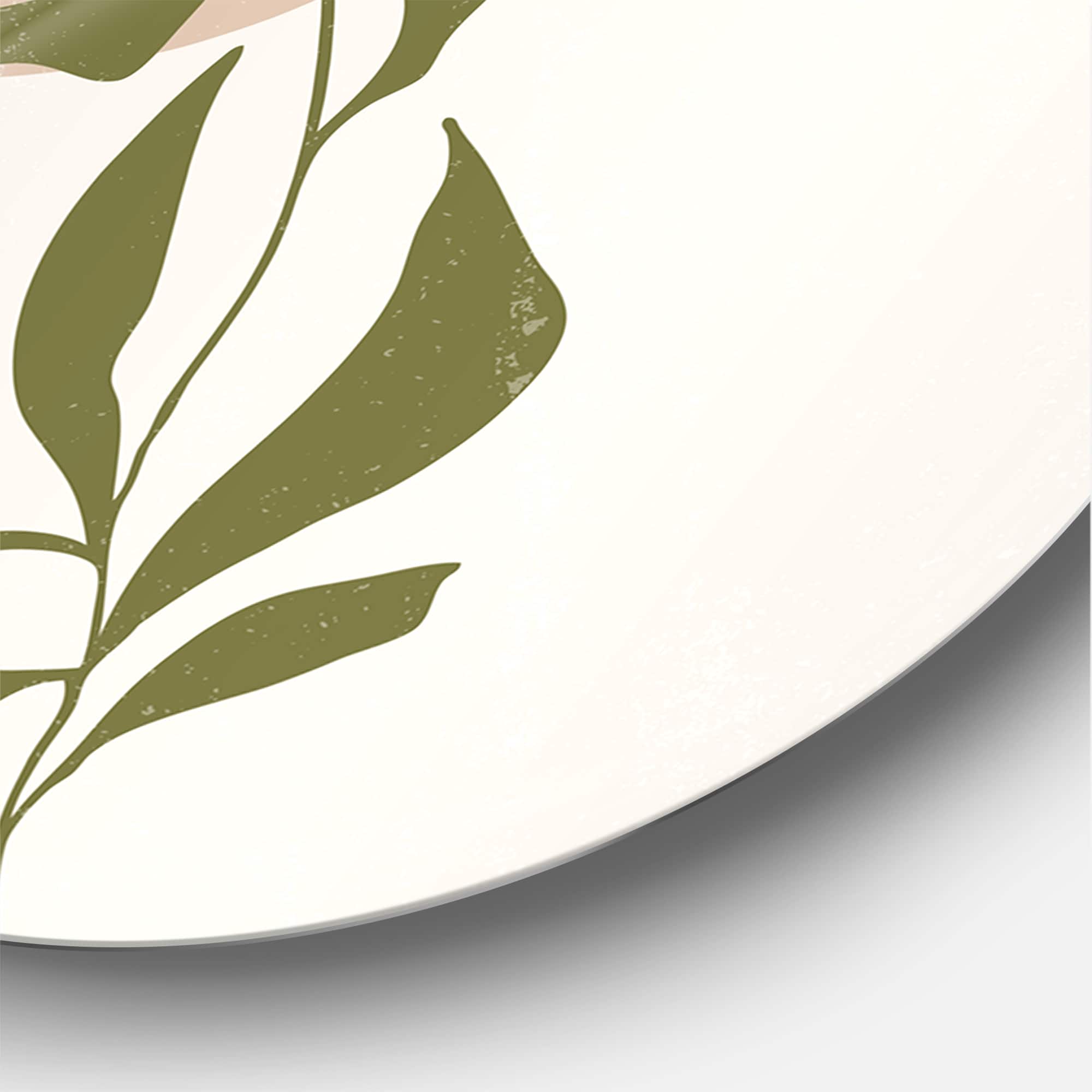 Designart - Abstract Sun and Moon With Green Leaf III - Modern Metal Circle Wall Art