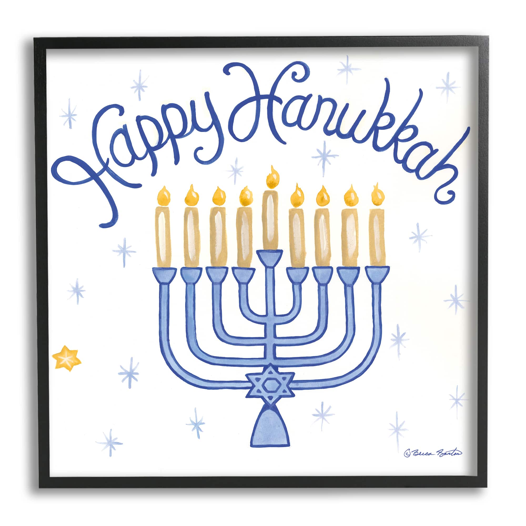 Stupell Industries Festive Happy Hanukkah Menorah Patterned Framed Giclee Art