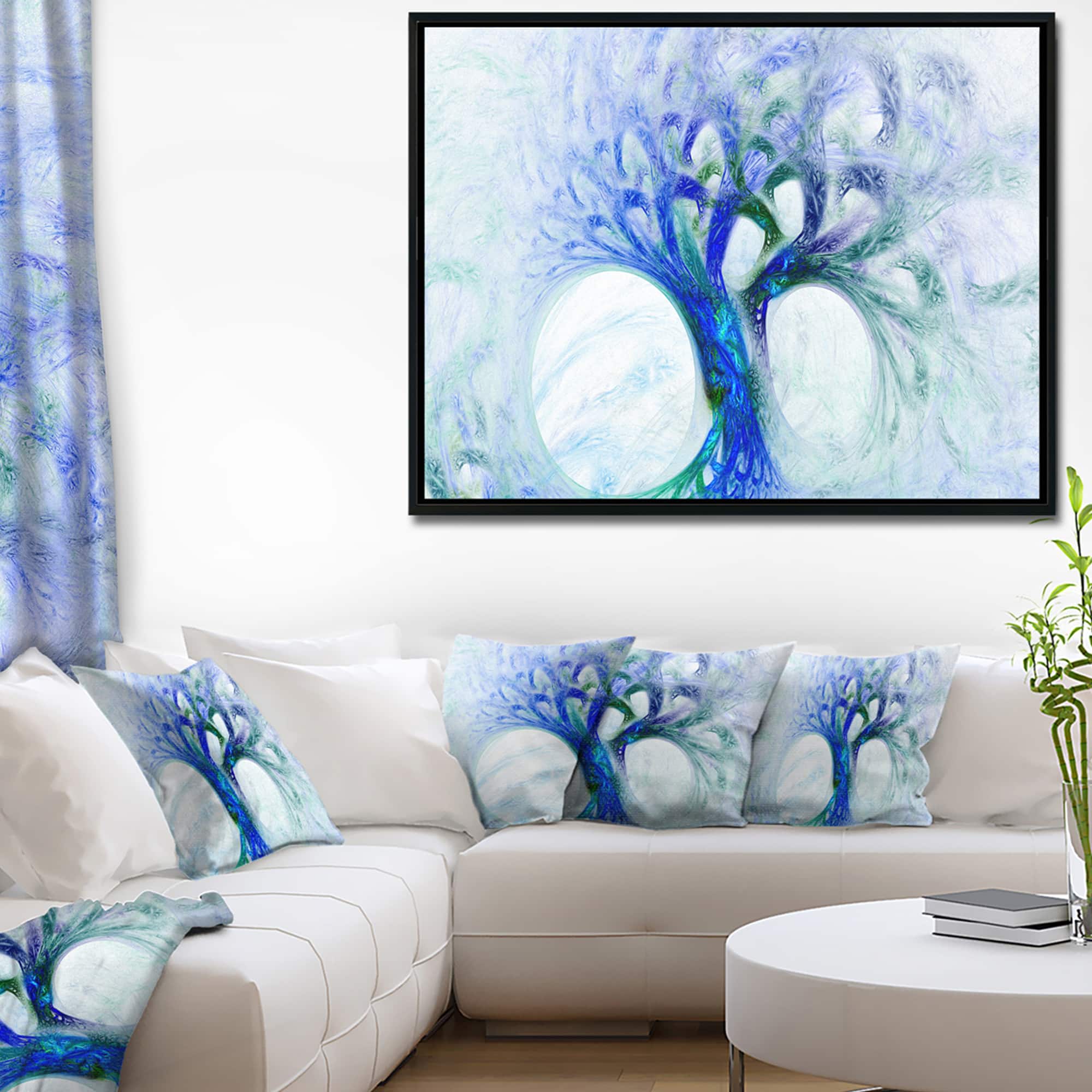 Designart - Blue Mystic Psychedelic Tree - Abstract Wall Art Canvas in Black Frame