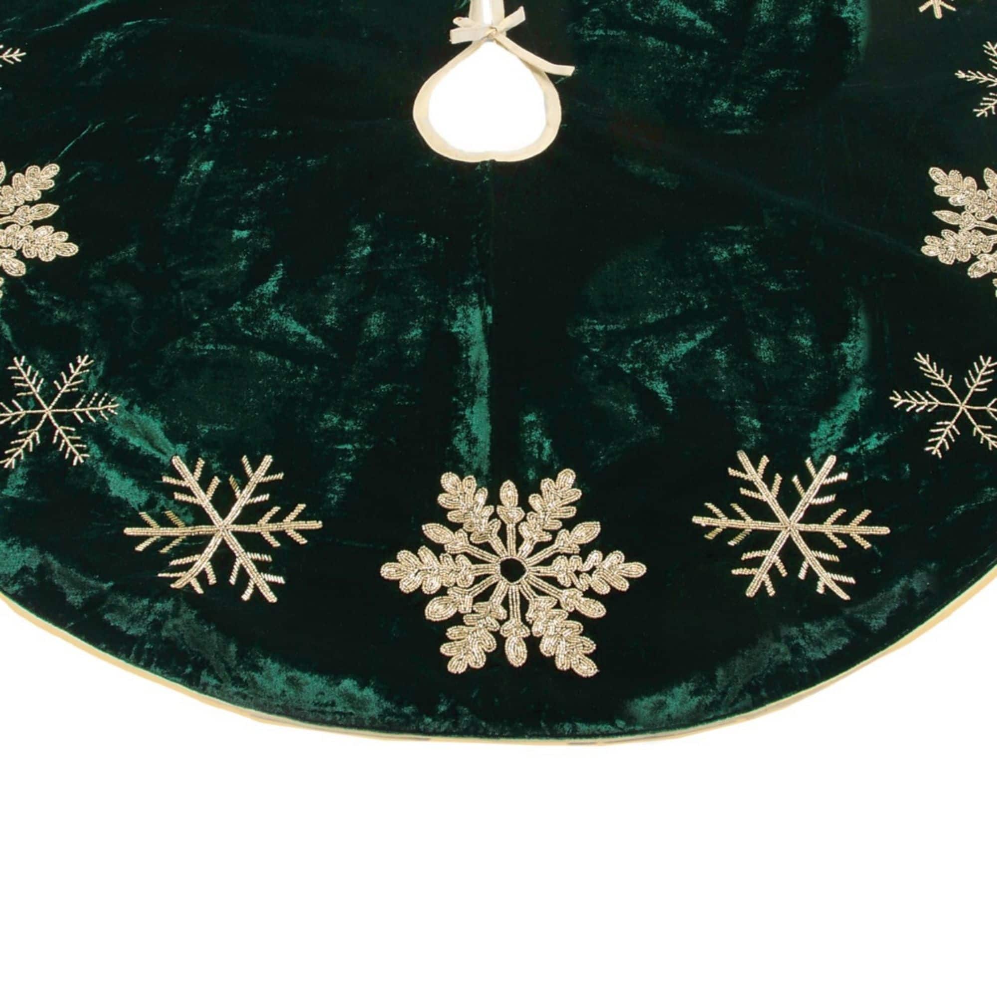 Melrose 26.75" Green & Gold Embroidered Snowflake Christmas Tree Skirt