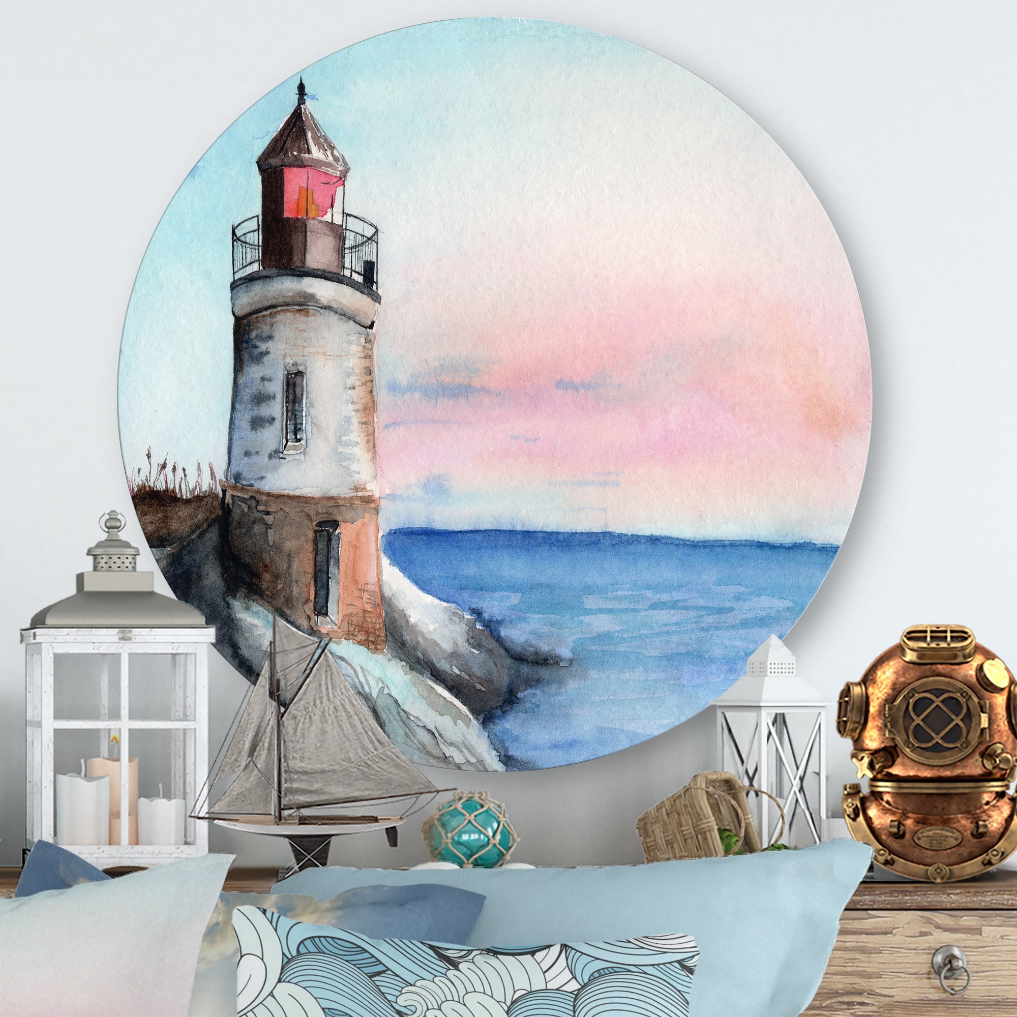 Designart - A Lighthouse On A Rock Shore In Early Morning