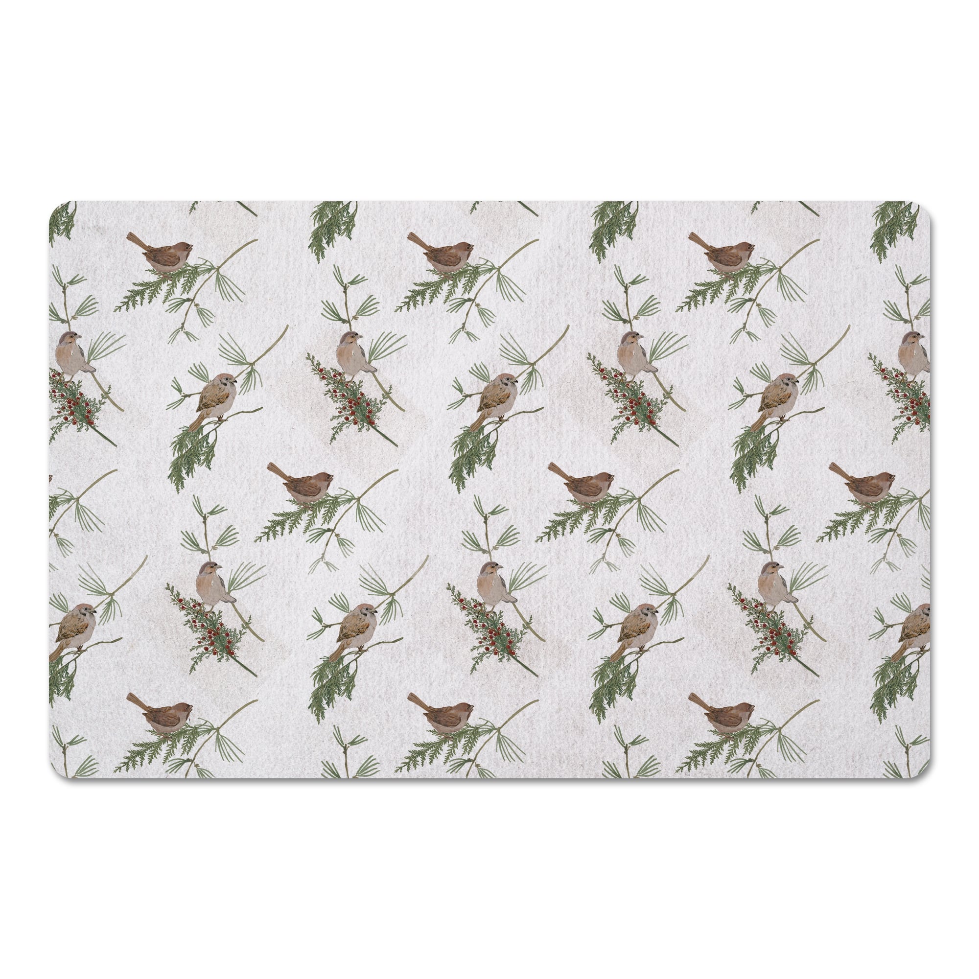 Pine & Birds on White Floor Mat
