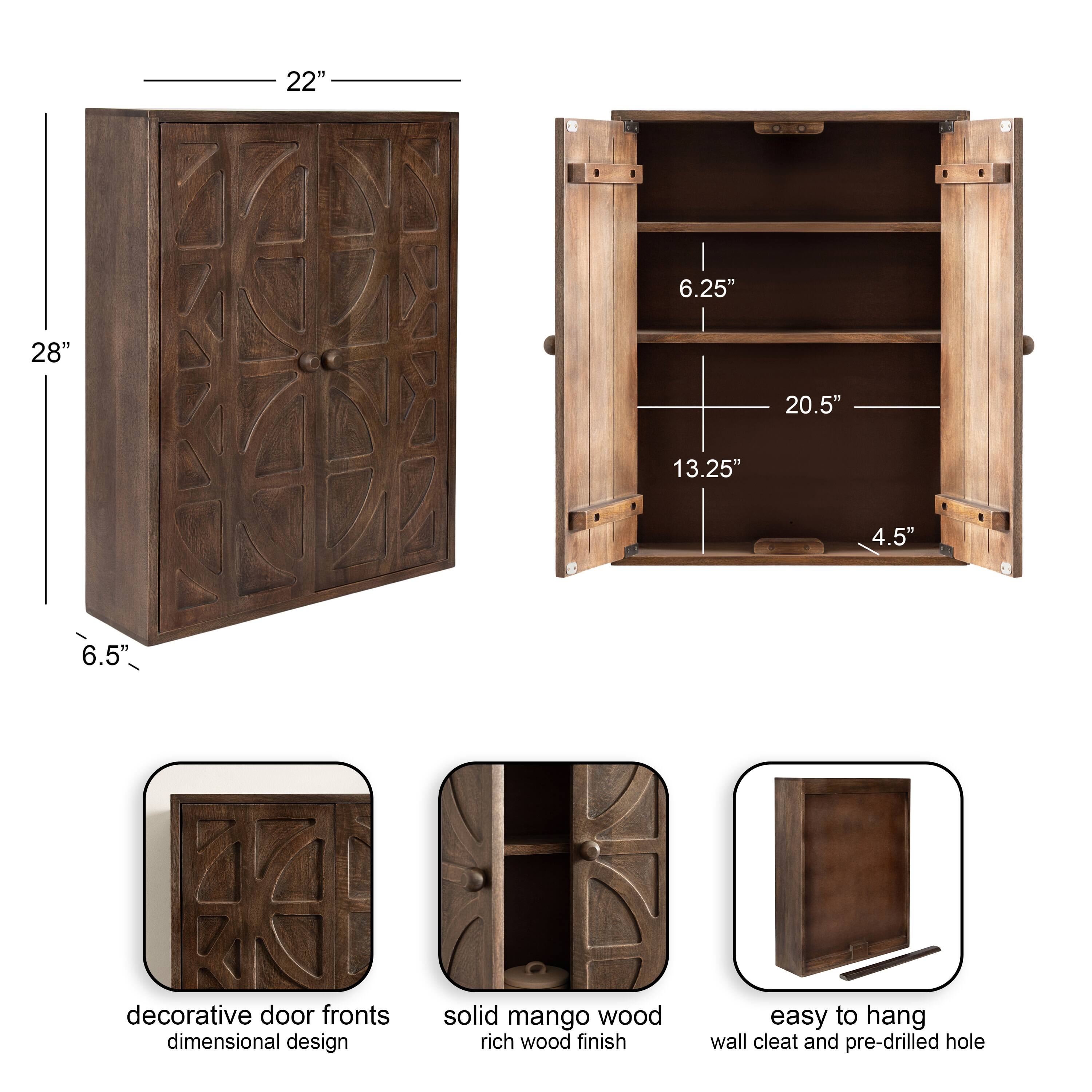 Kate and Laurel Galliene Wood Wall Cabinet with Two Shelves