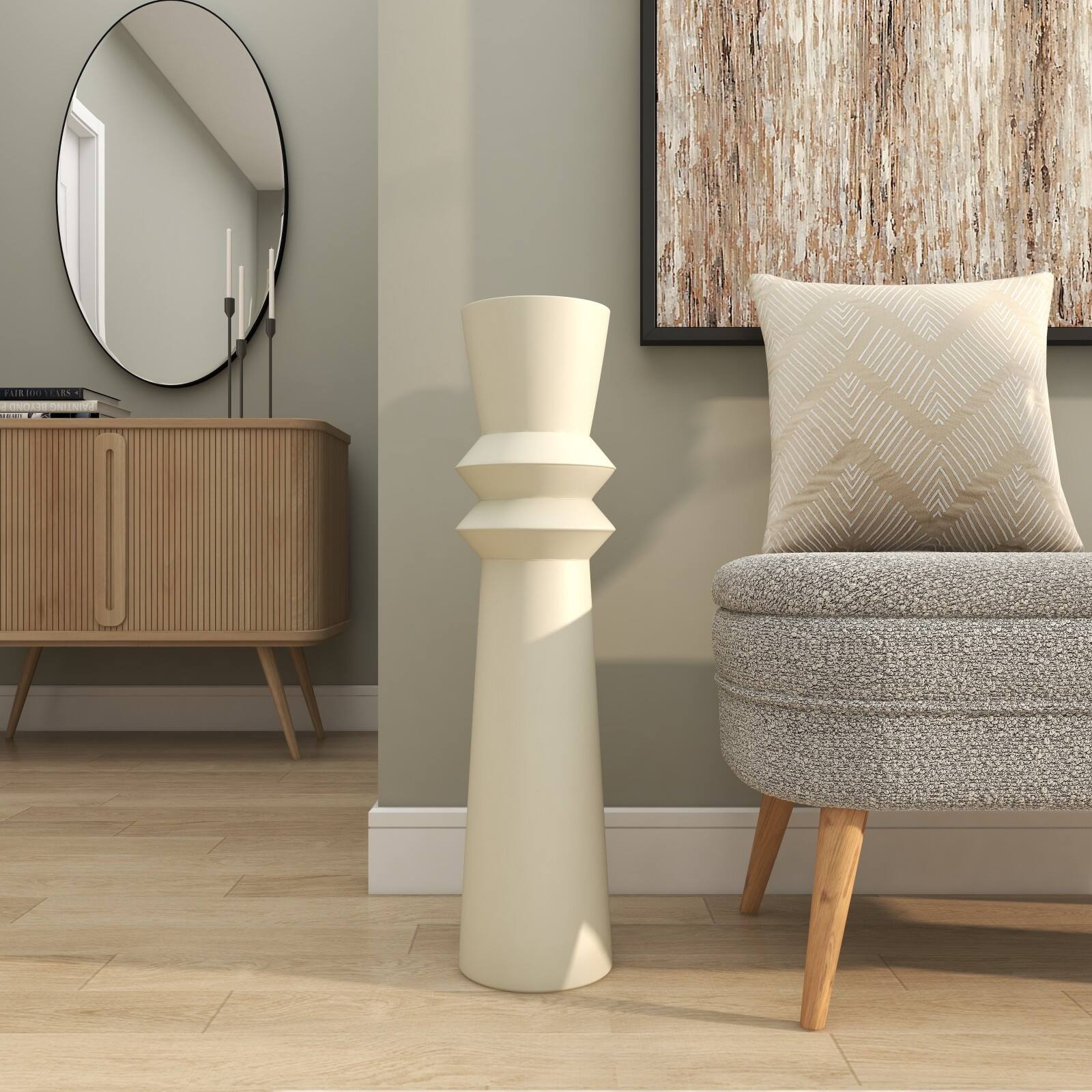 2.5ft. Cream Metal Tall Art Deco Fluted Floor Vase