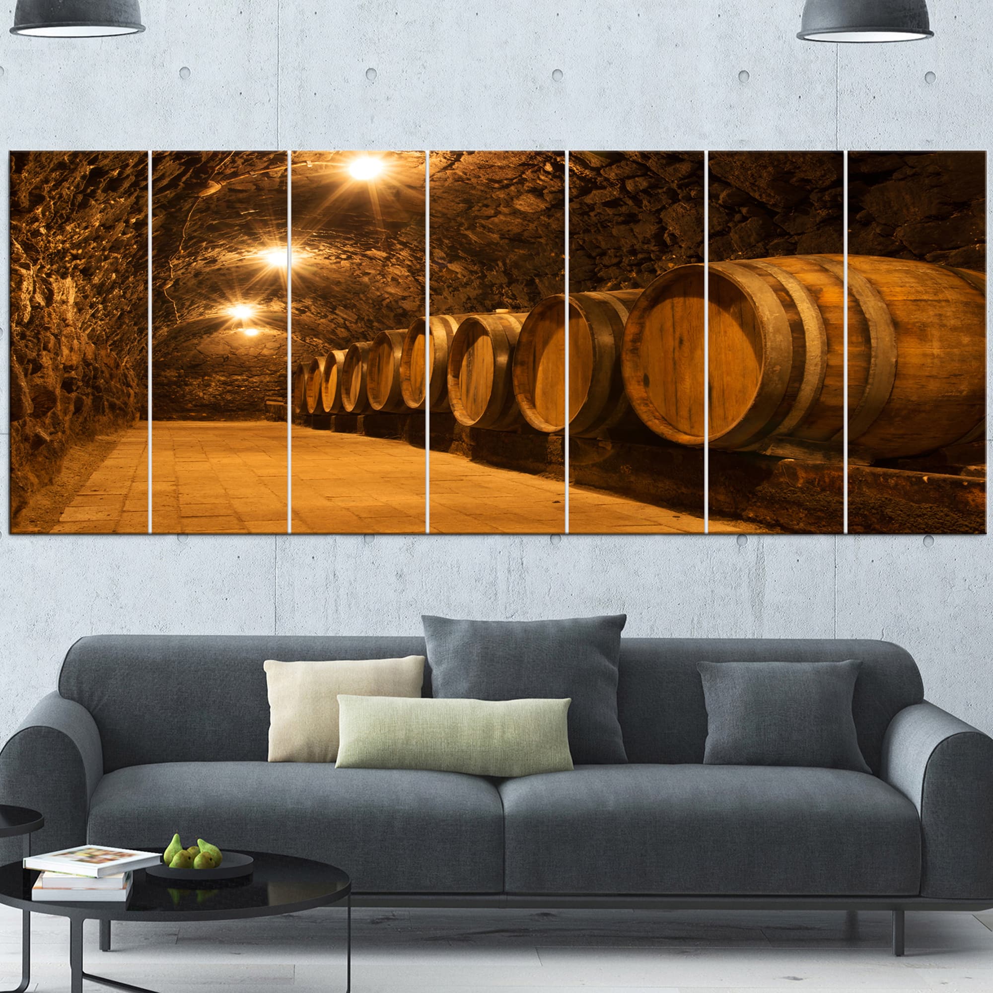 Designart - Oak Barrels in the Tunnel - Landscape Canvas Art Print