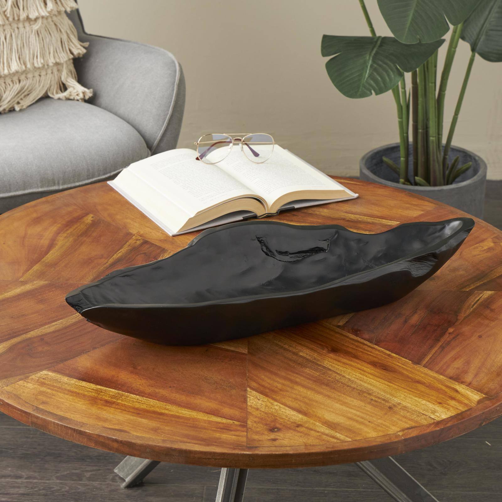3.5" Black Teak Wood Handmade Live Edge Abstract Decorative Bowl