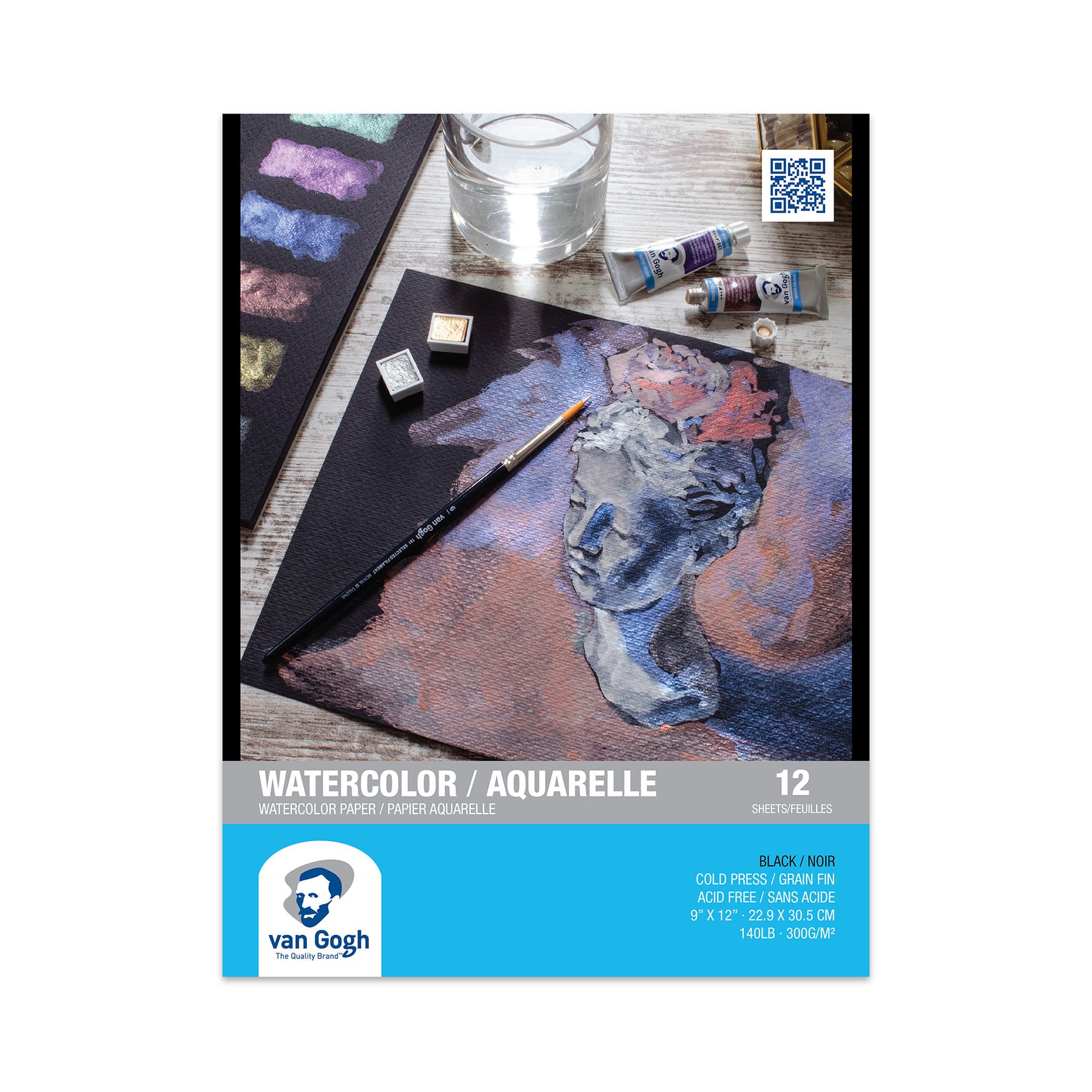 Van Gogh Black Watercolor Cold Press Paper Pad, 12 Sheets