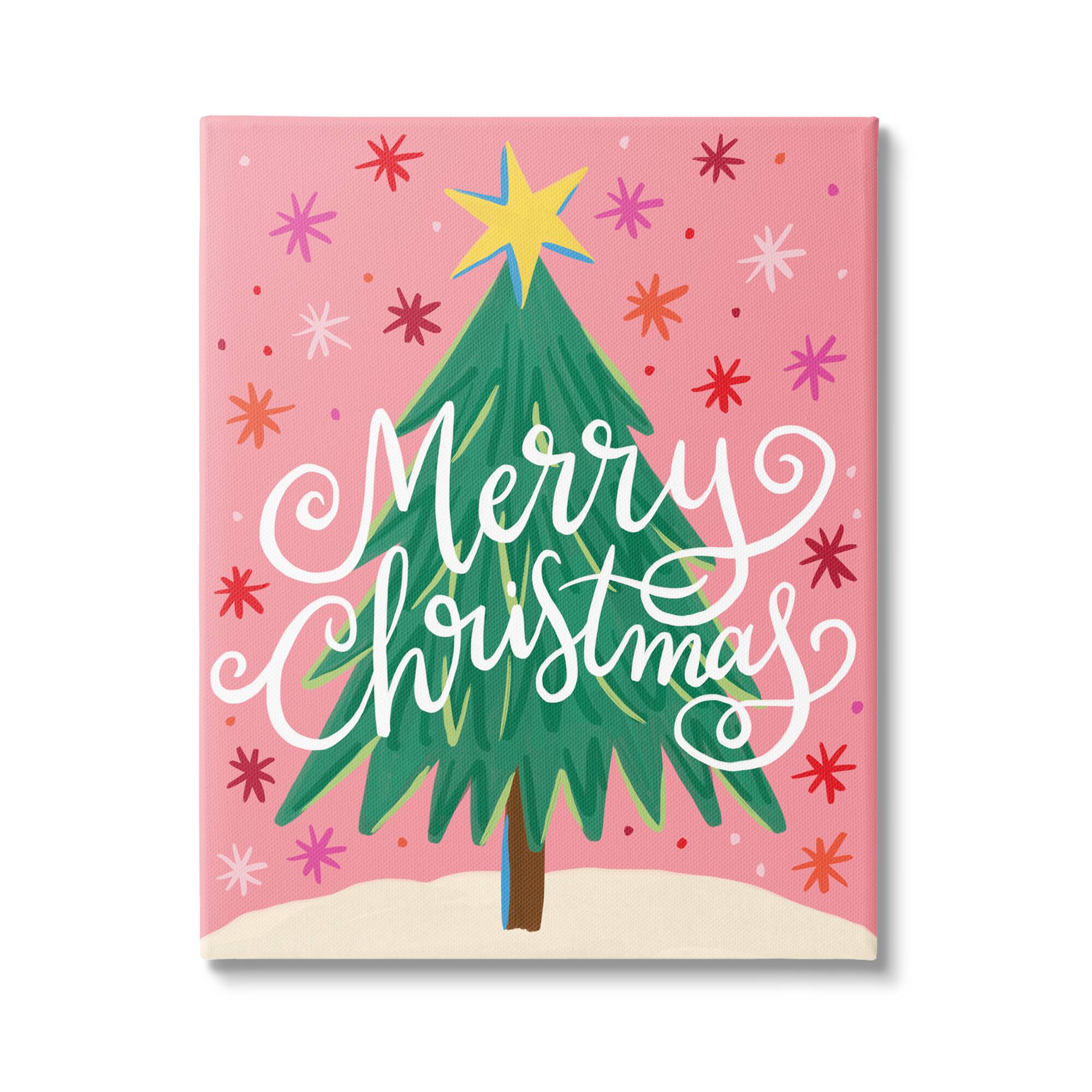 Stupell Industries Merry Christmas Pink Starry Pattern Canvas Wall Art