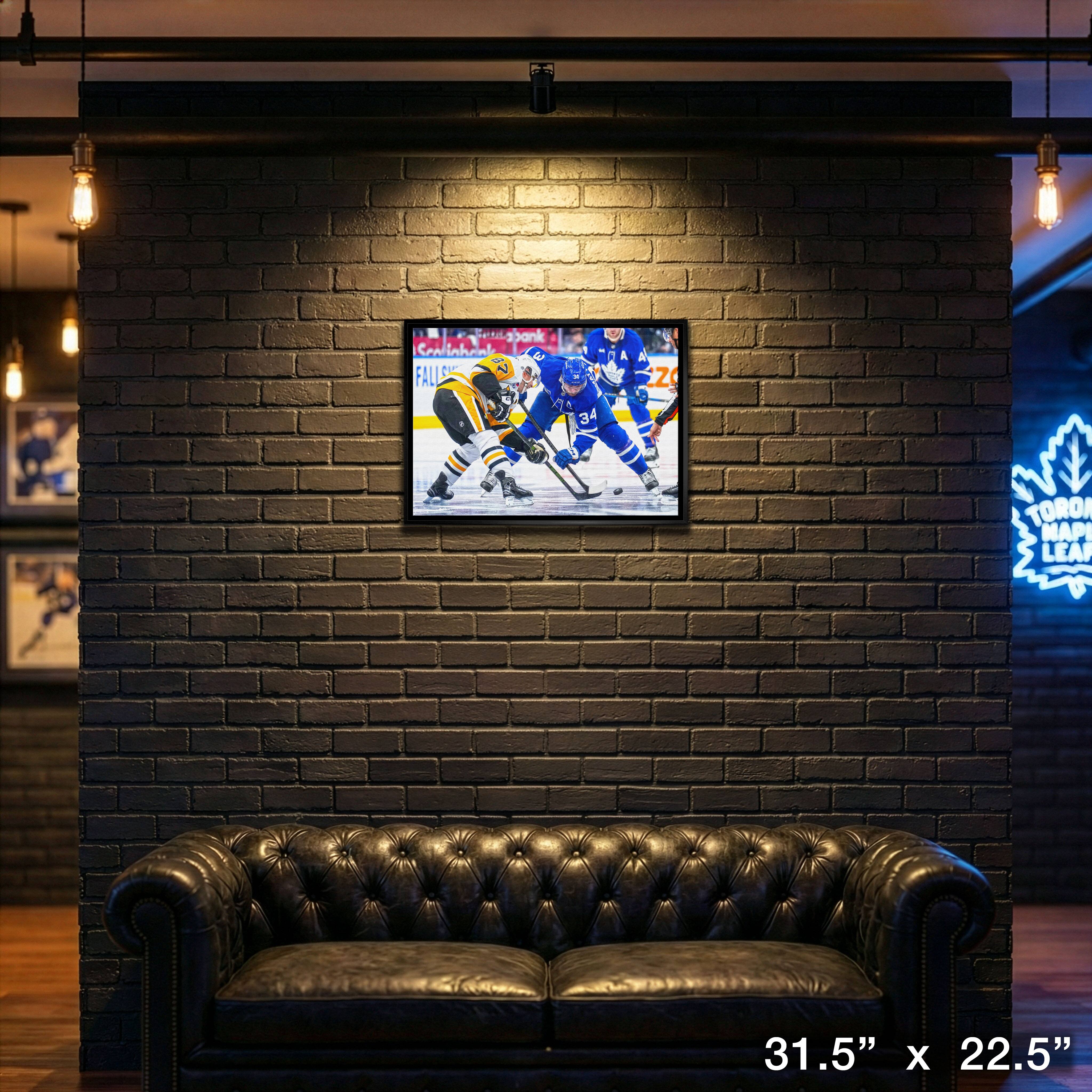 Auston Matthews 20" x 29" Unsigned Framed Canvas vs Crosby Toronto Maple Leafs and Pittsburgh Penguins 3