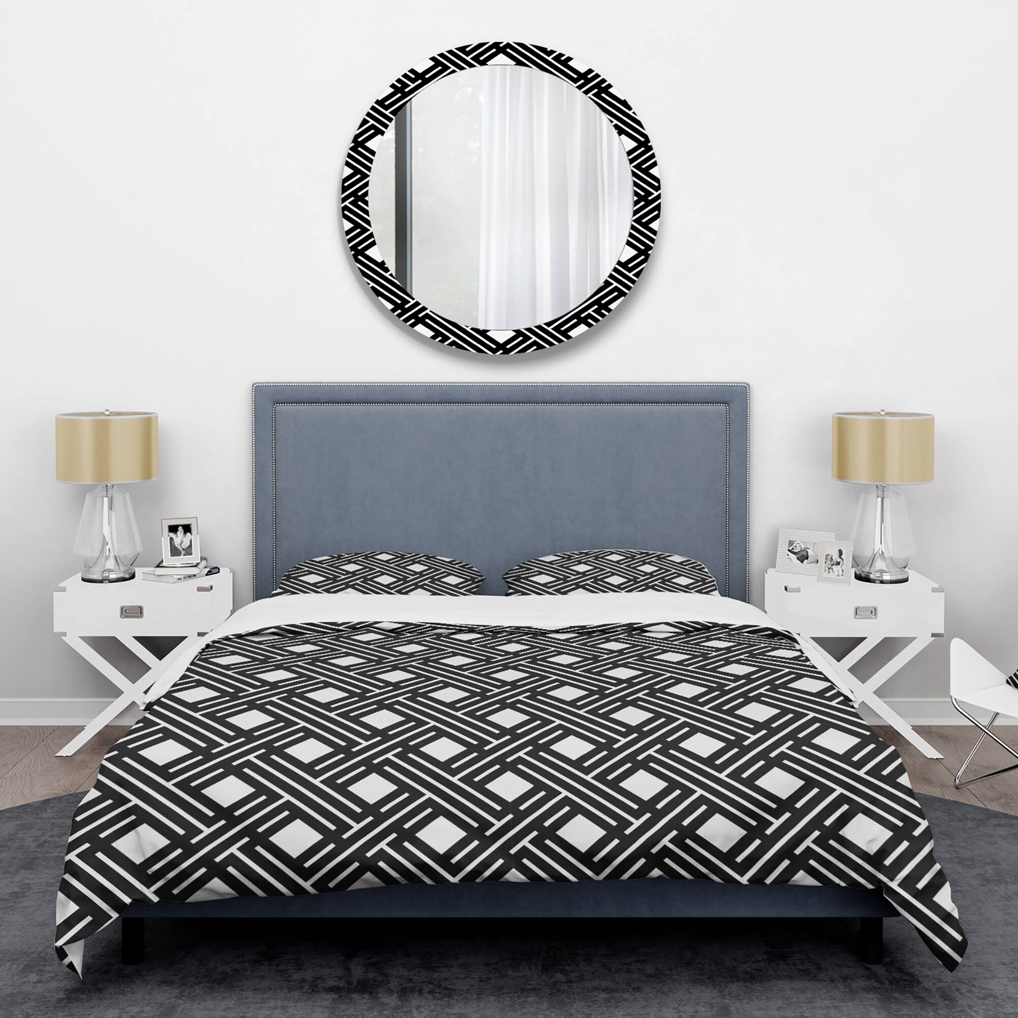 Designart 'Monochrome Geometric Pattern II' Mid-Century Duvet Cover Set