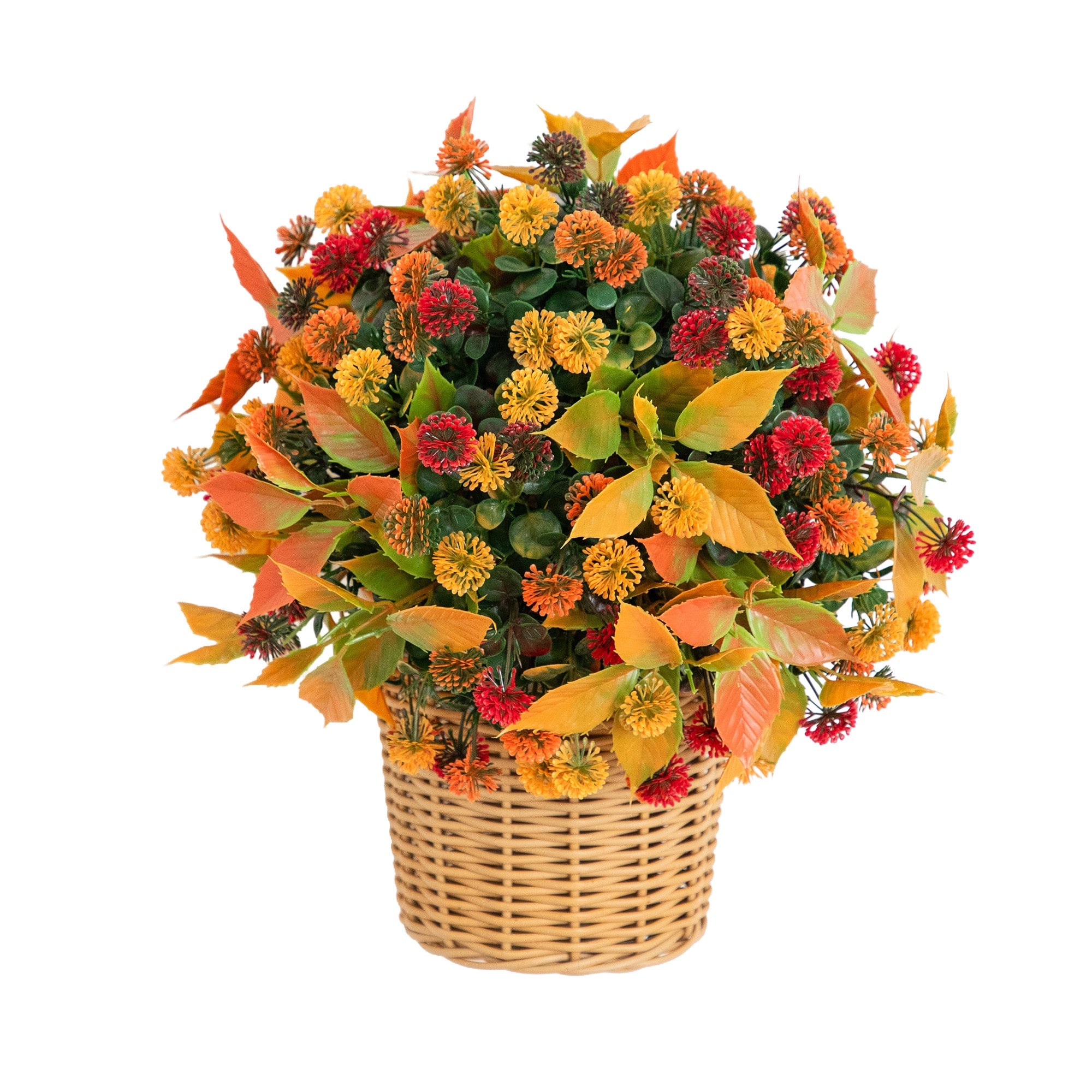 14" UV Resistant Autumn Artificial Mixed Fall Mum in Wicker Basket