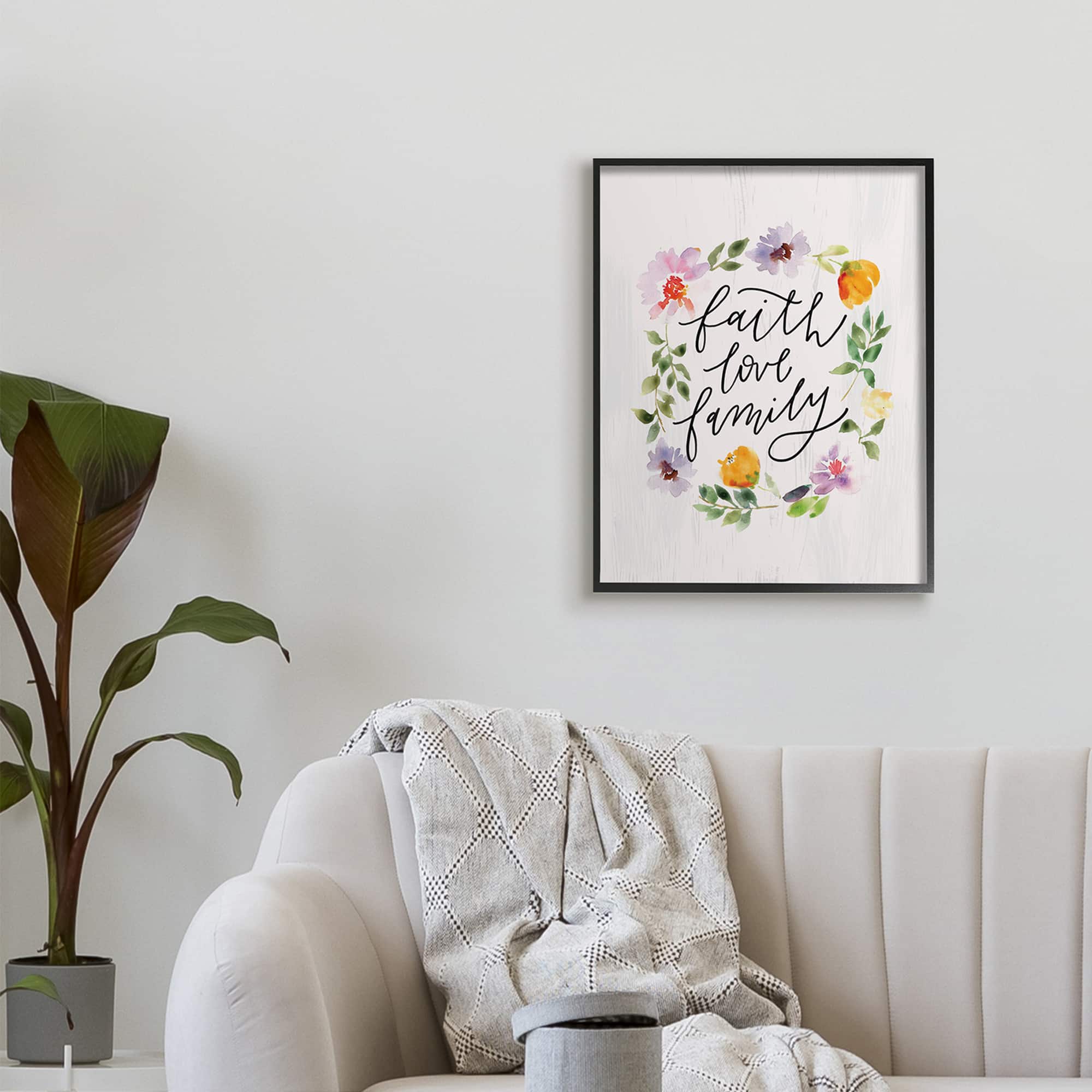 Stupell Industries Faith Love Family Quote Traditional Floral Wreath in Frame Wall Art