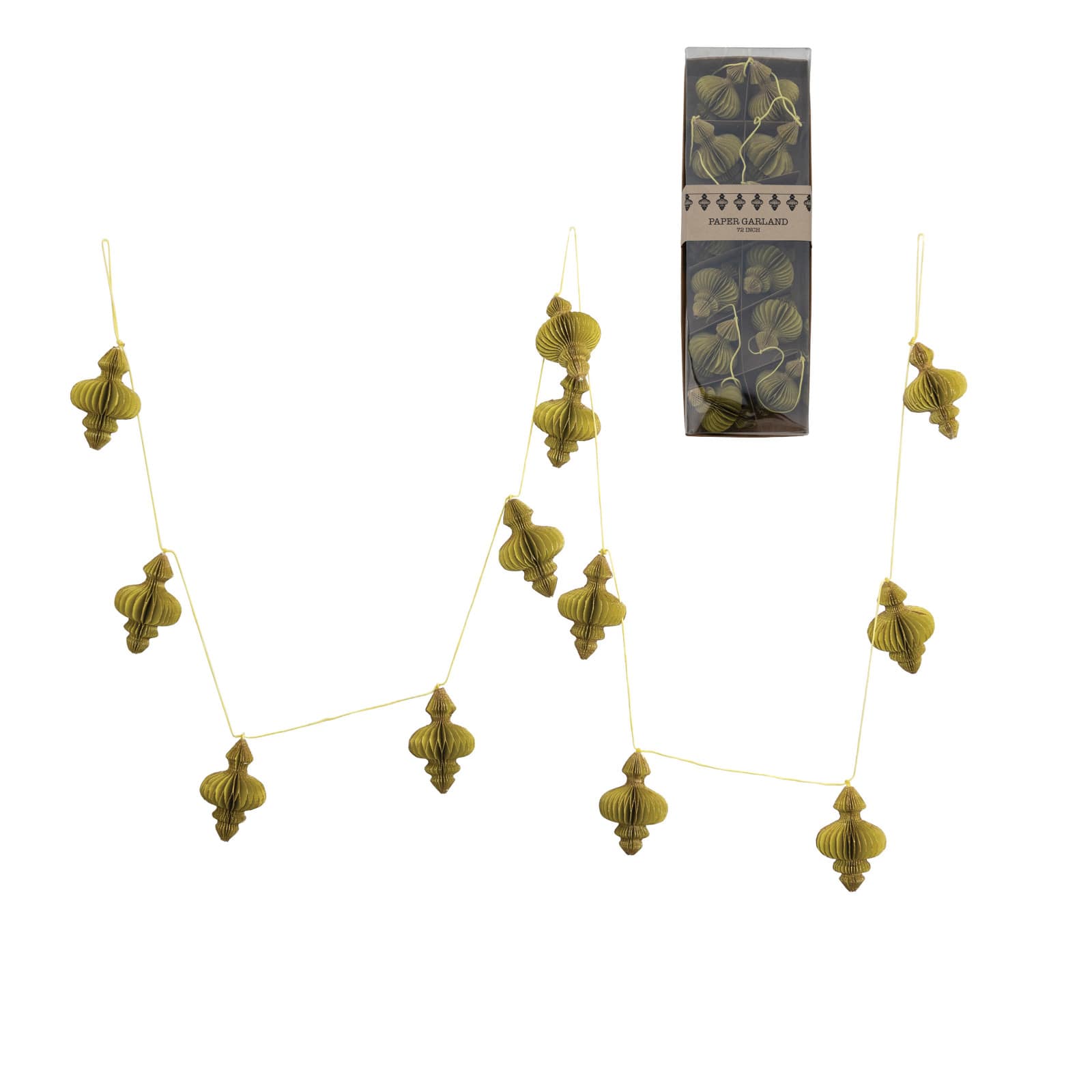 Hello Honey® 6ft. Handmade Recycled Paper Honeycomb Finial with Gold Glitter Garland