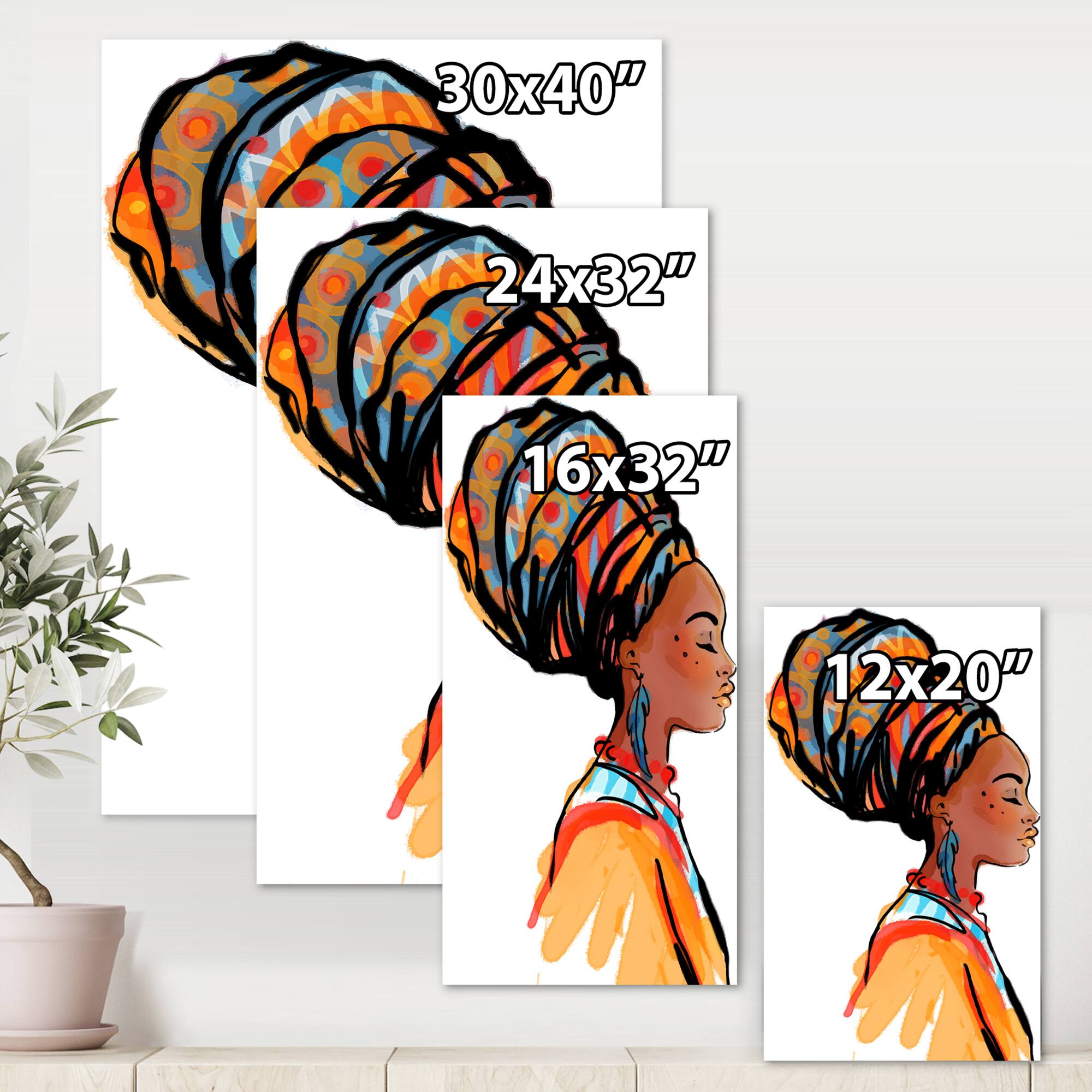 Designart - African American Woman with Turban I - Modern Canvas Wall Art Print