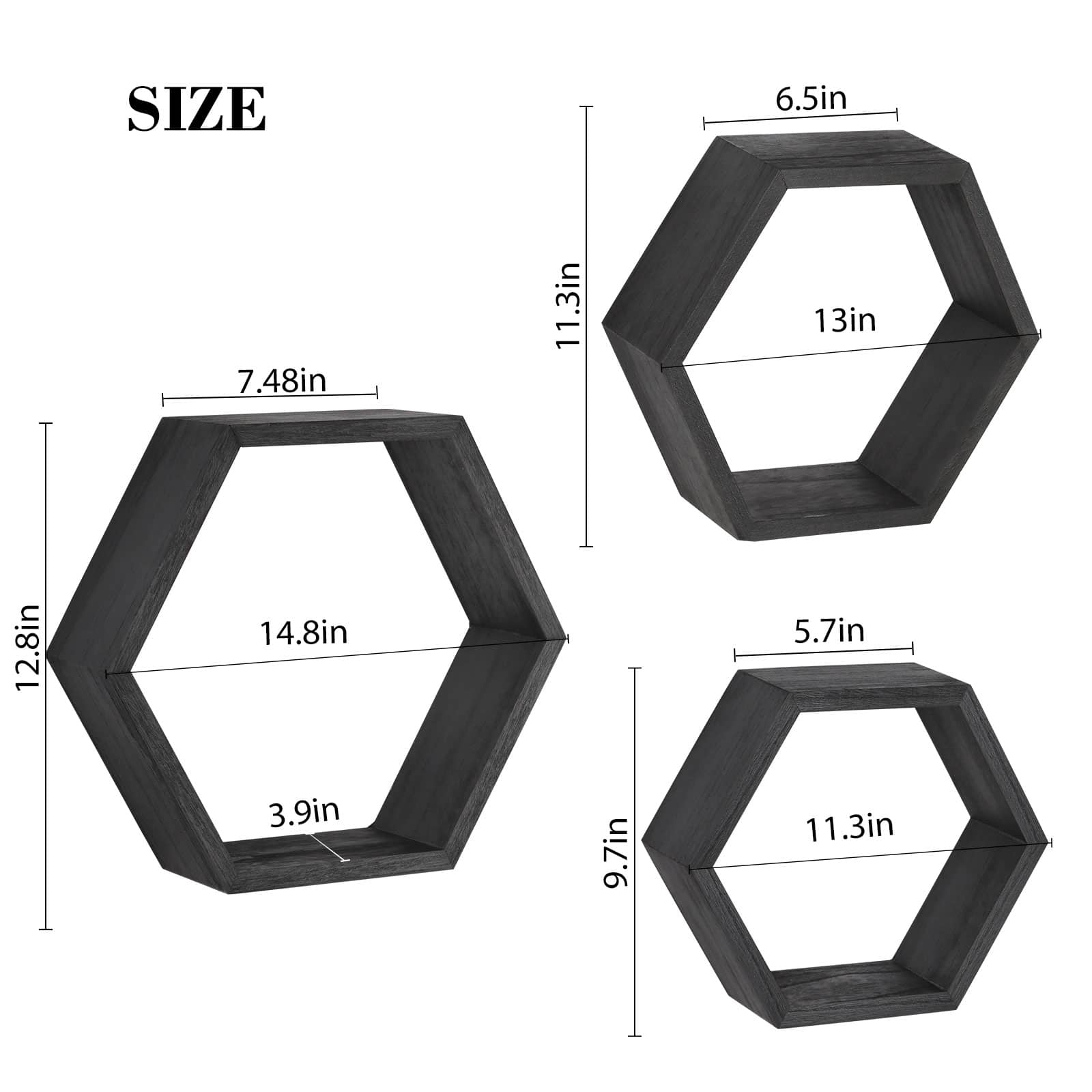 NEX™ Black Wall-Mounted Hexagon Floating Shelves Set