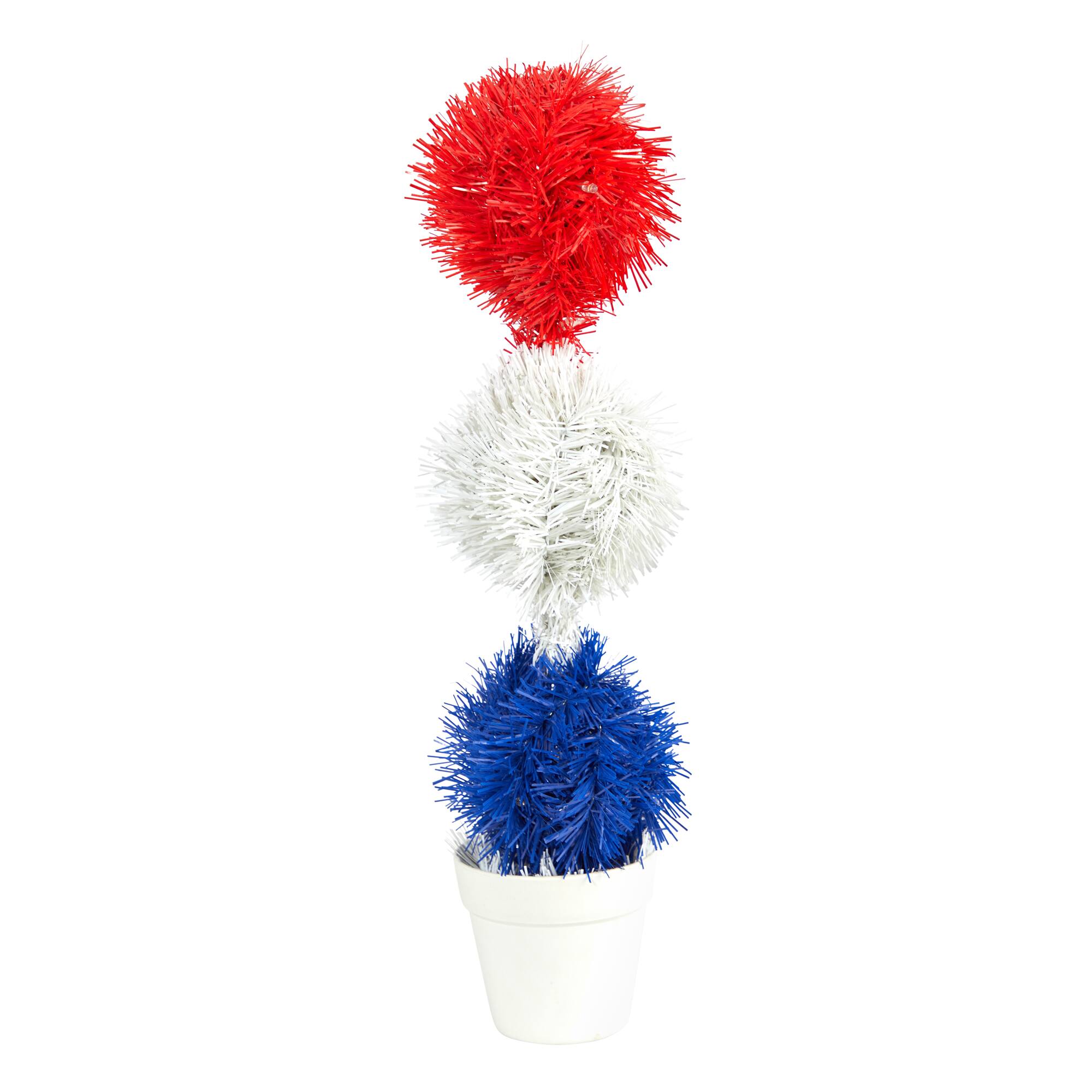 18" Red, White & Blue Americana Topiary Plant with 35 Warm LED Lights