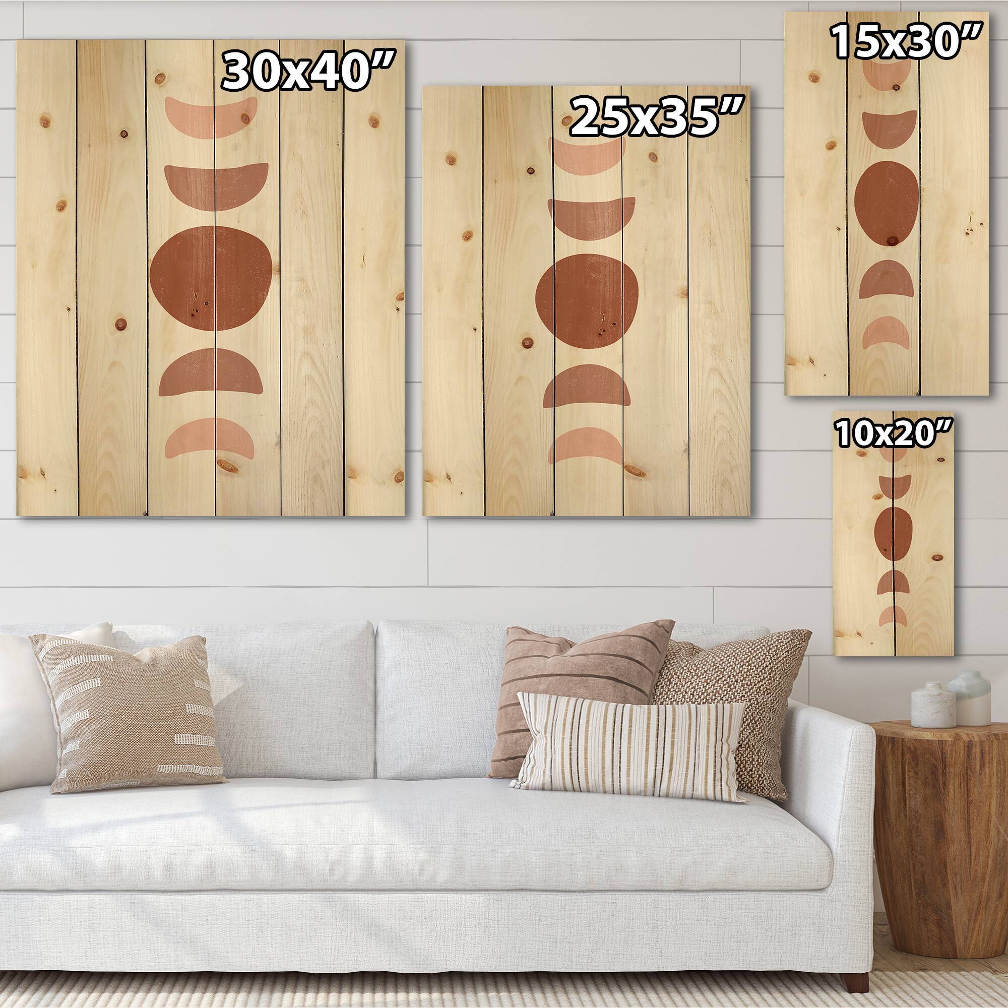 Designart - Minimal Moon Phases - Modern Print on Natural Pine Wood