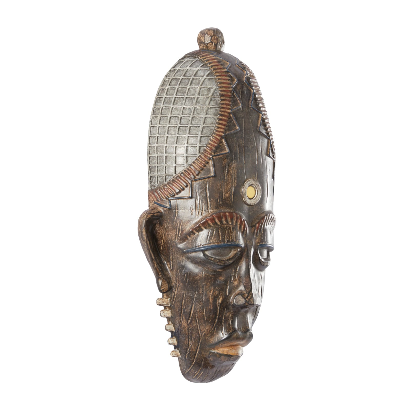 Brown Polystone Primitive African Mask Sculpture 8" x 4" x 18"
