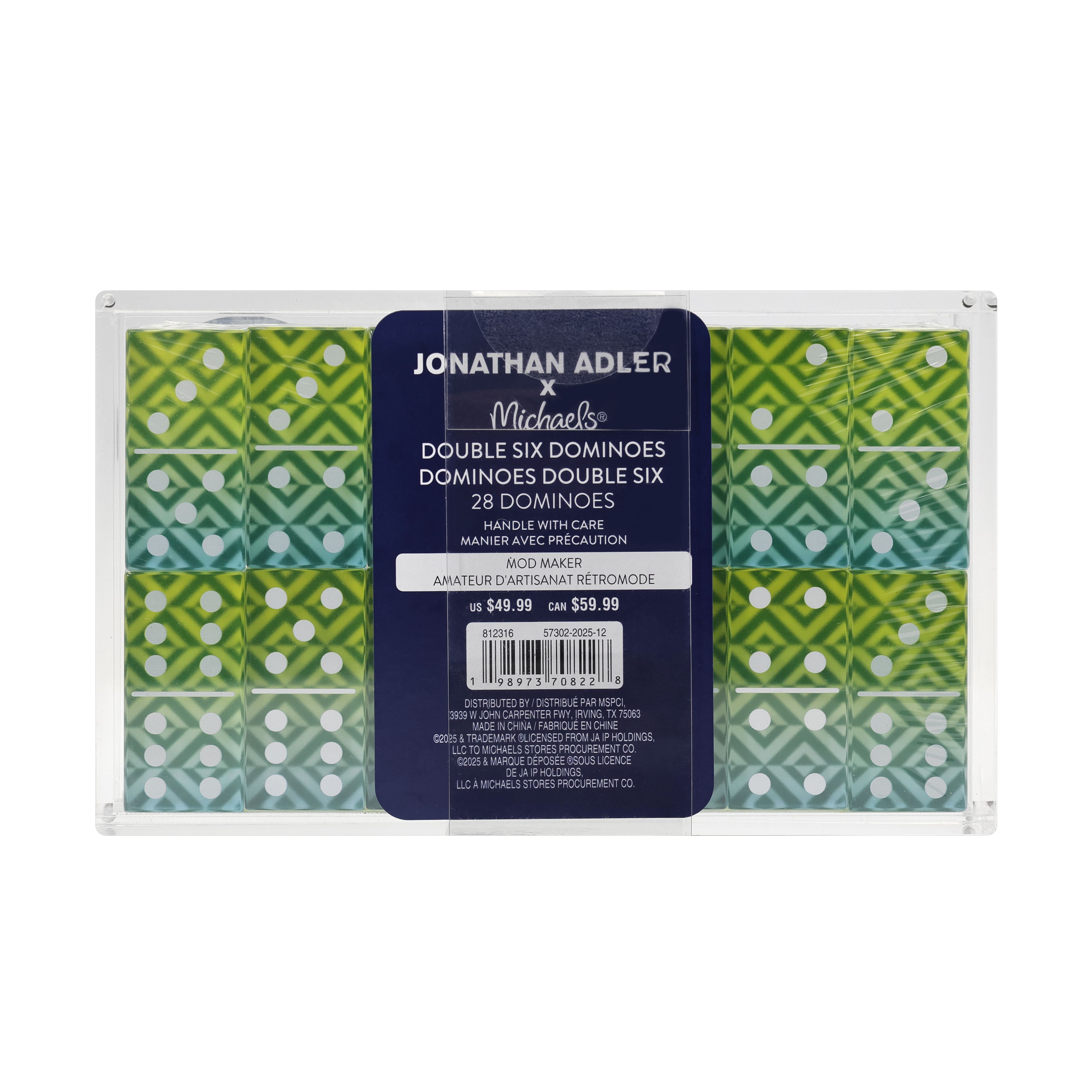 Jonathan Adler x Michaels Blue & Green Diamond Stripe Double Six Domino Set