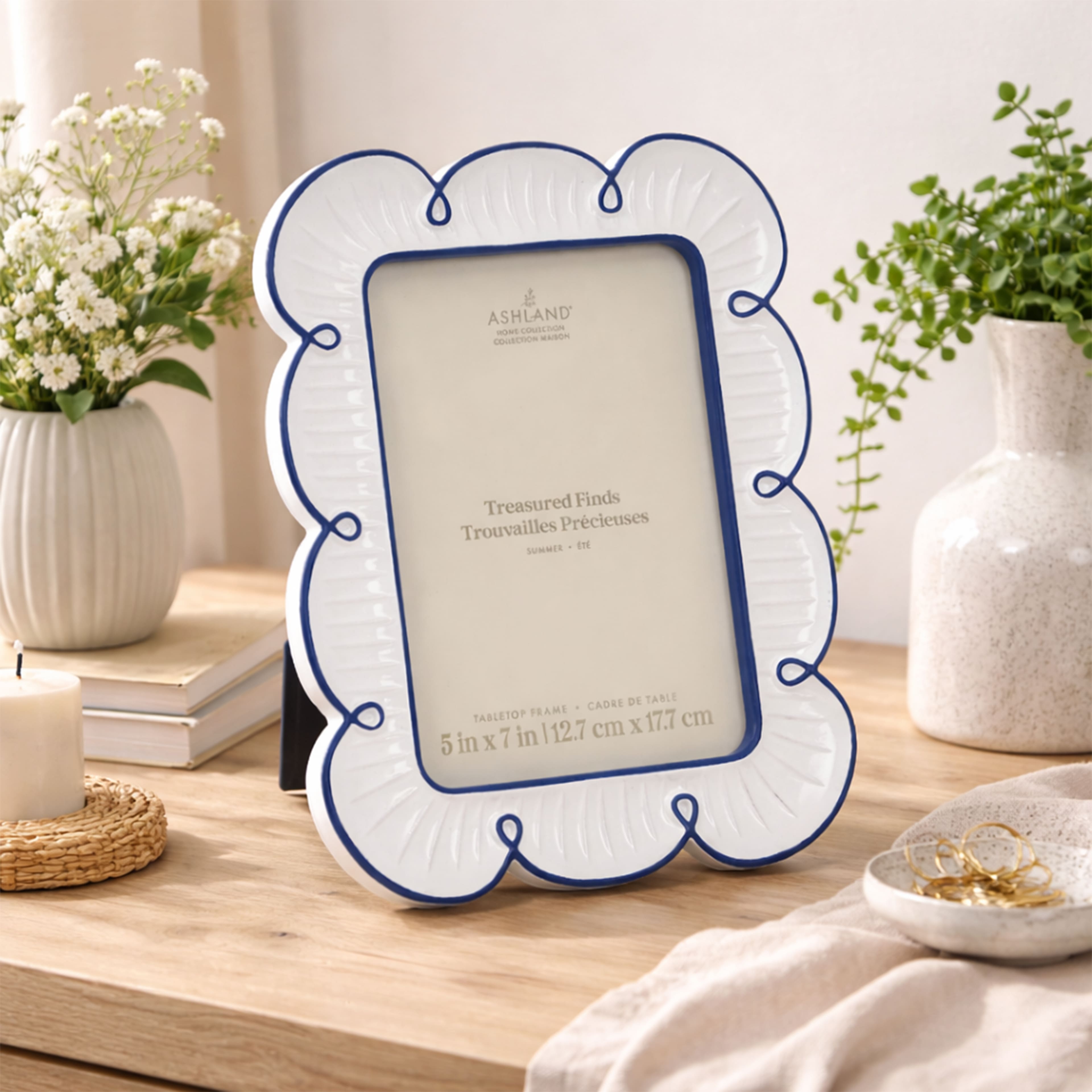 5" x 7" White & Blue Flower Scallop Tabletop Frame, Treasured Finds by Ashland®
