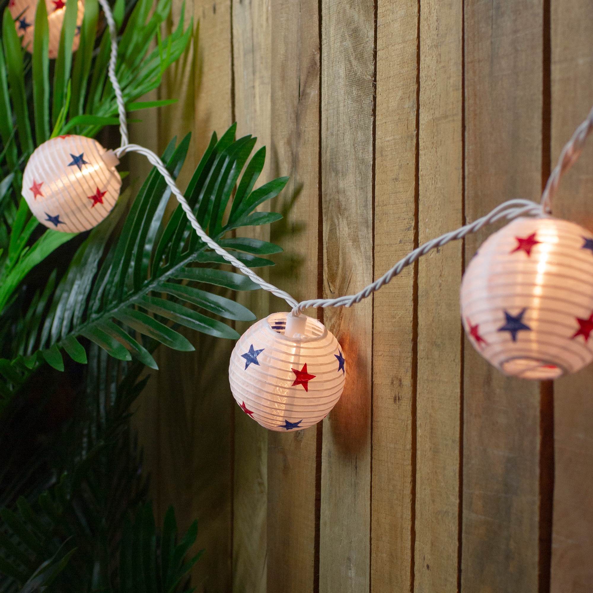 10ct. Red, White & Blue Star 4th of July Paper Lantern Lights