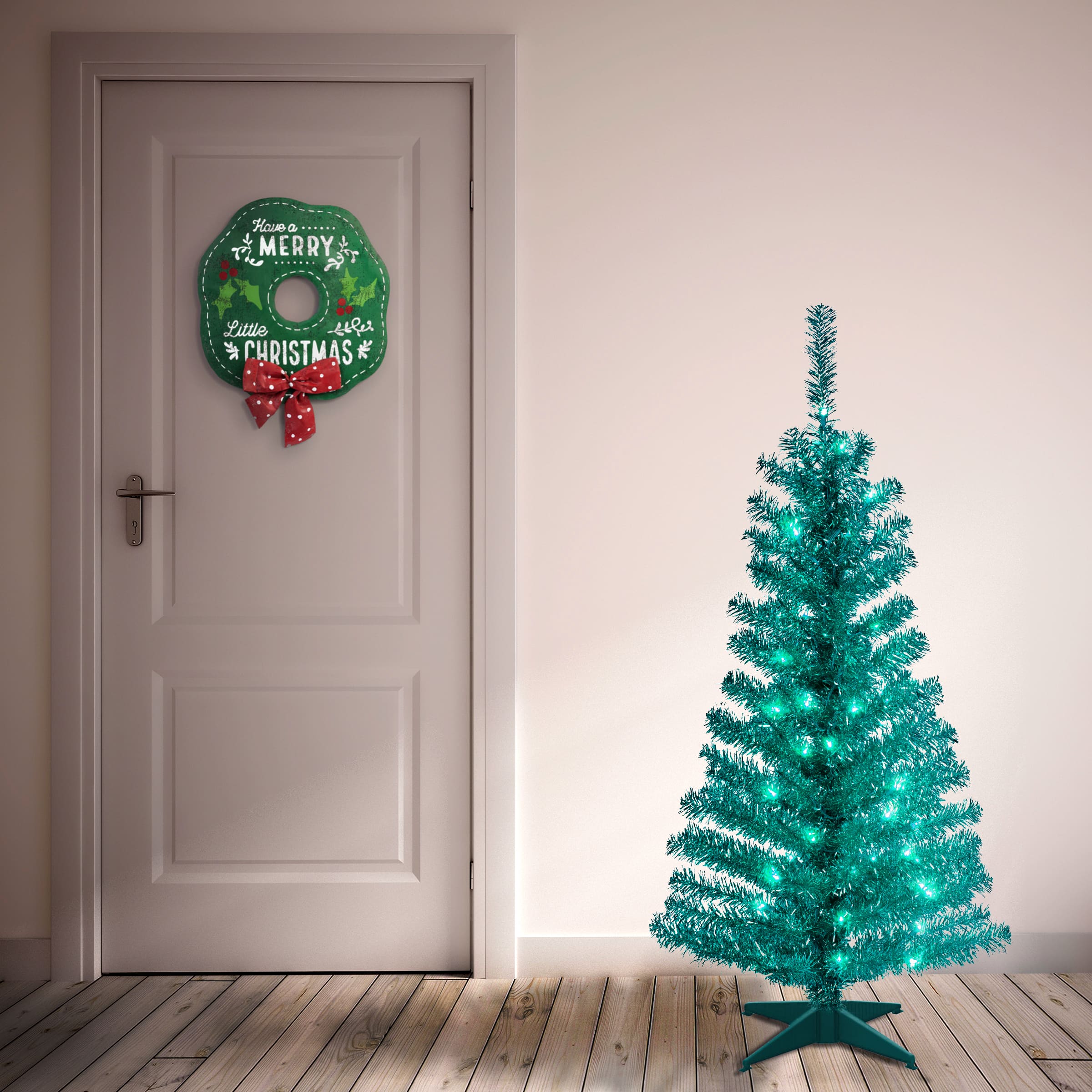 4ft. Pre-Lit Tinsel Artificial Christmas Tree, Clear Lights