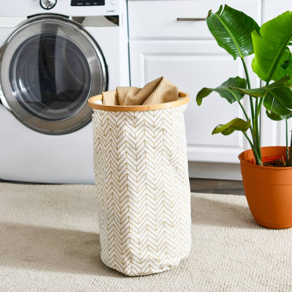 Household Essentials Krush Bamboo Rimmed Hamper (Round, Brown)