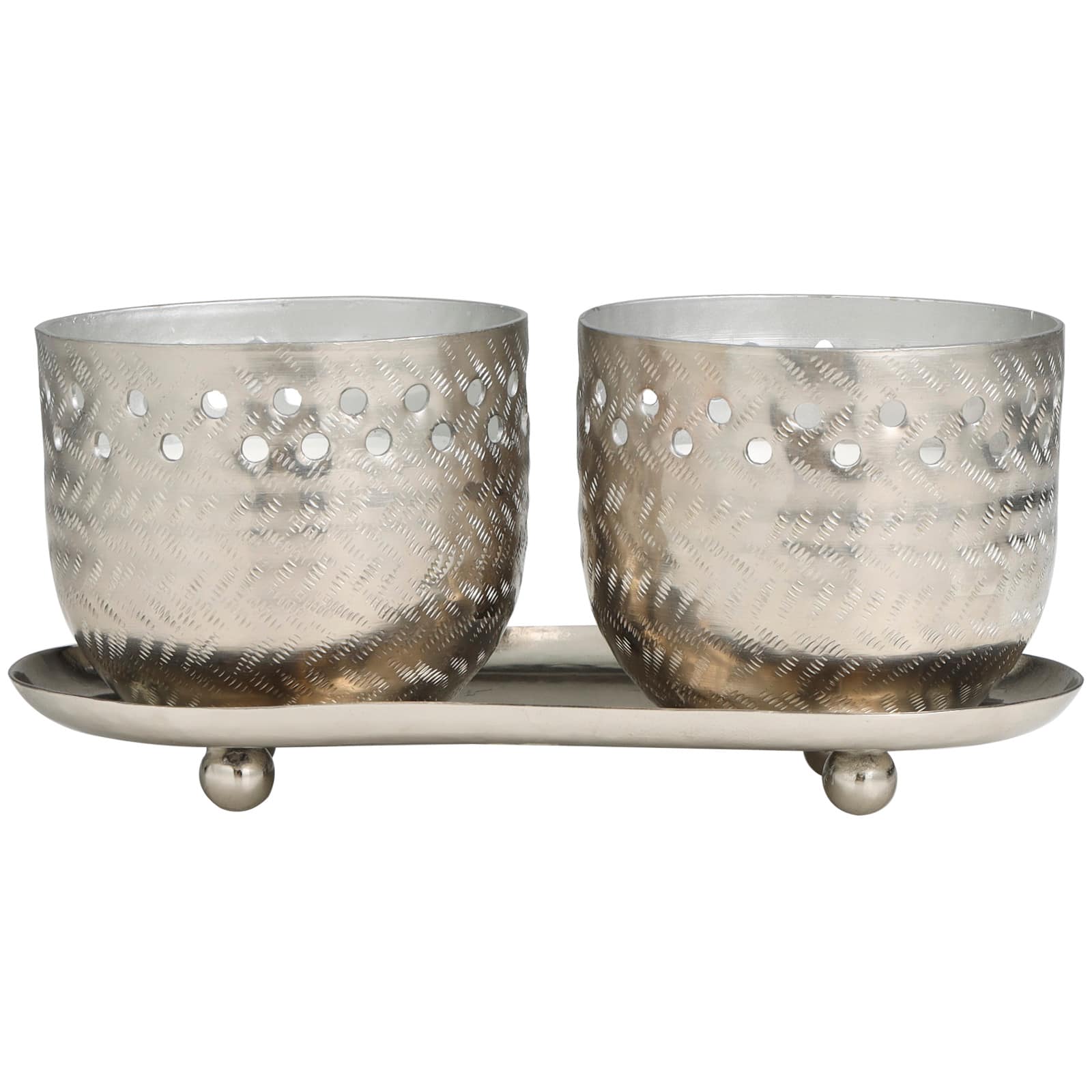 7oz. White Sage Scented Candles in Cut Out Silver Bowls and Tray