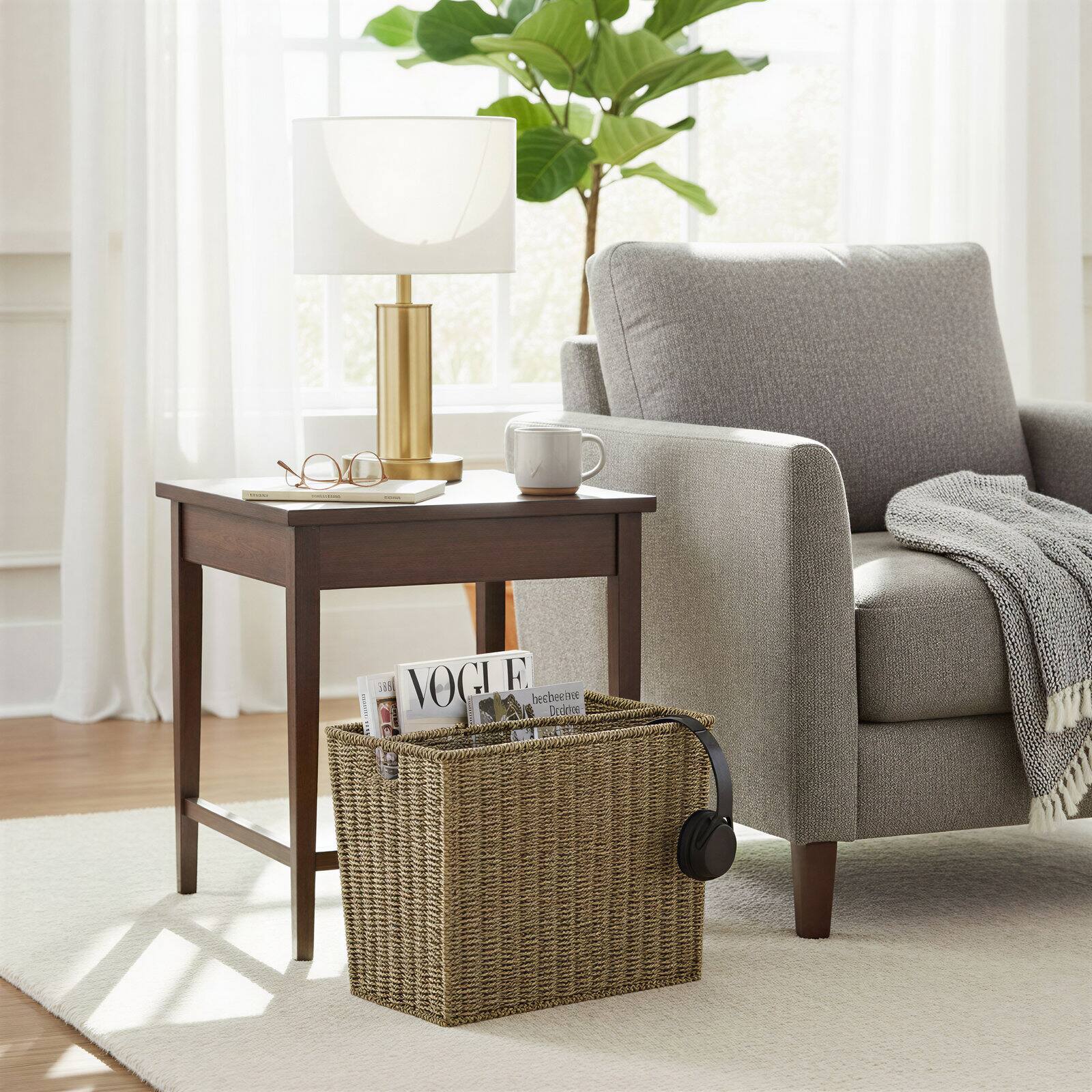 Household Essentials 17" Seagrass Wide Side by Side Magazine Rack
