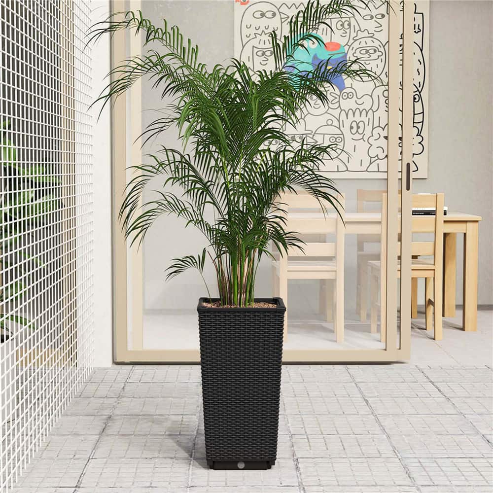 Costway 23" Tall Planters PP Rattan Wicker Plant Pot Self-watering Tree Pots